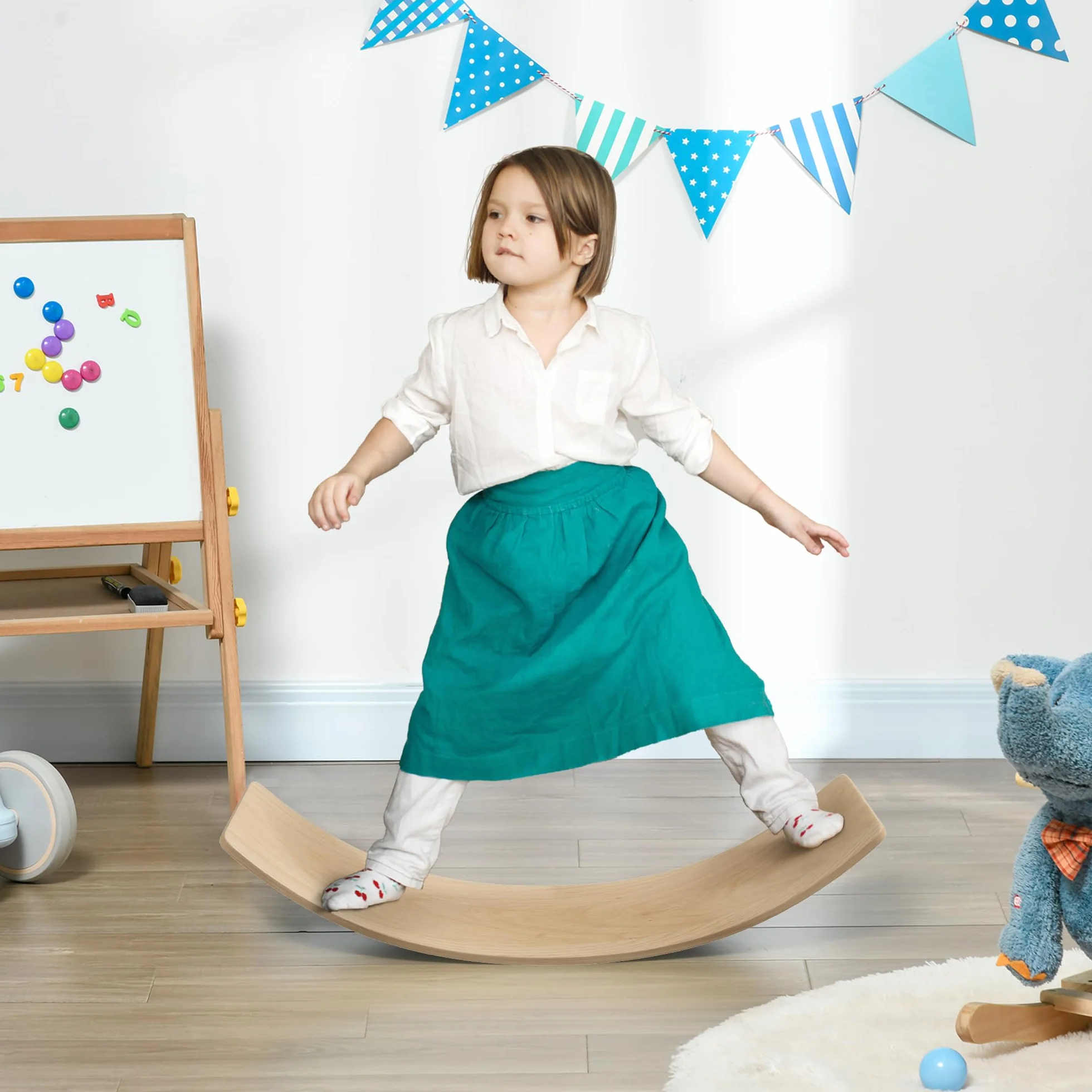 AIYAPLAY Planche d'équilibre pour enfants en bois naturel 90x29x19 cm charge max 50 kg