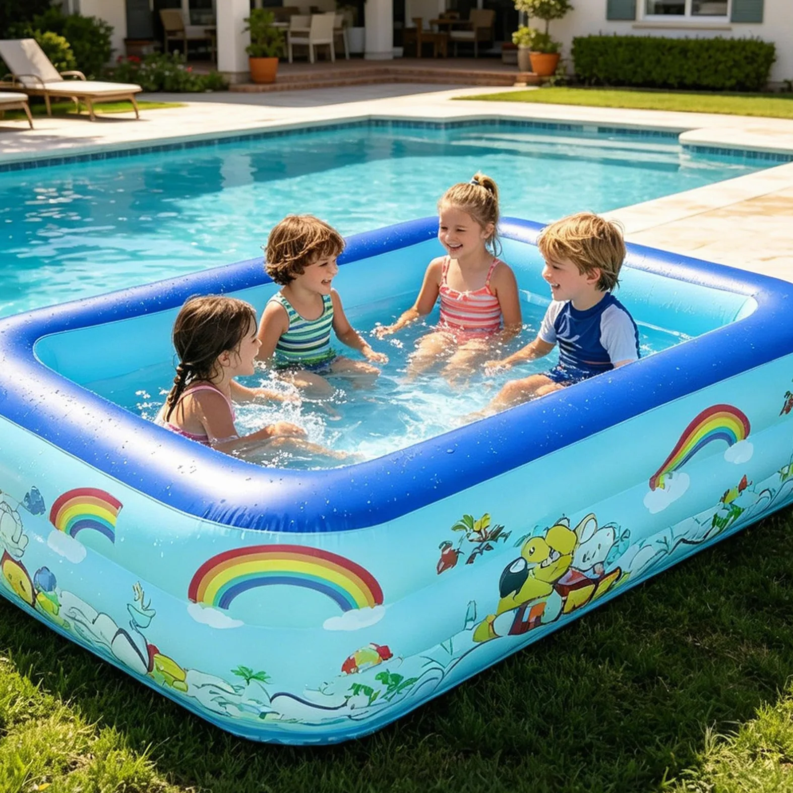 Gonflable Piscine pour avec Bouchon de Vidange Coussin à Air Épaissi pour | Piscine Gonflable avec Fonction de Bassin à Balles pour Jardin Appartement Anniversaire Filles Garçons Étudian