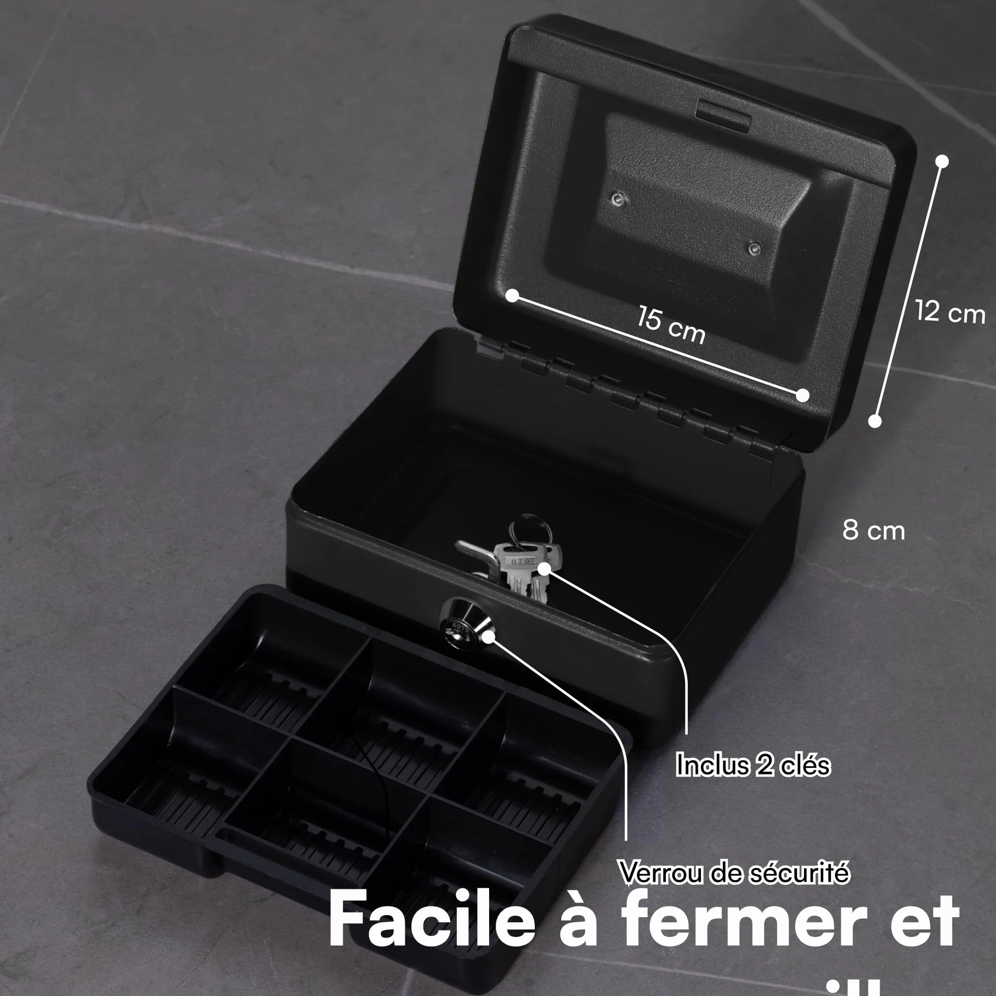 Coffre-fort en acier H & S 15,2 cm 2 clés Noir