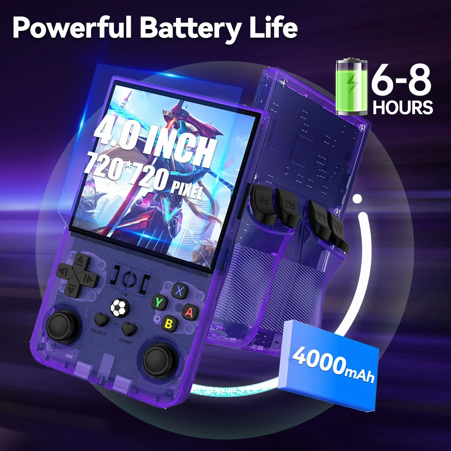 Console de Jeu Portable Rétro R36MAX, Écran IPS 4.0", 128 Go Carte TF, 4000 mAh - Violet