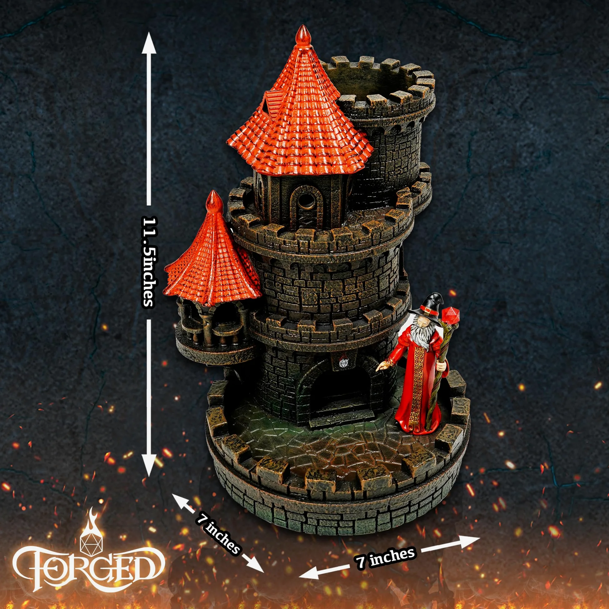 Forged Dice Co. Tour de dés Wizard's Castle – Peint à la main – Convient aux dés Donjons et Dragons – Rouge