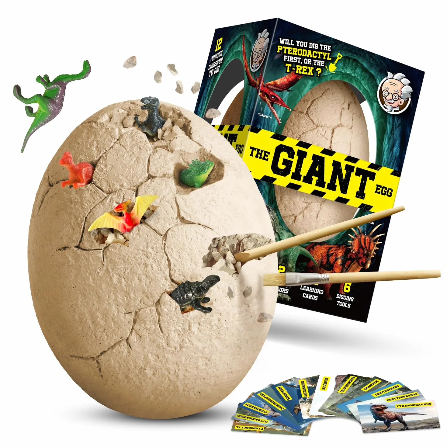 Dr.Daz Dino Egg Grand Oeufs de Dinosaure Kit de Fouille Découvrez 12 Dinosaures Jouet Archéologie Fête Pâques Garçon Fille 6 Ans