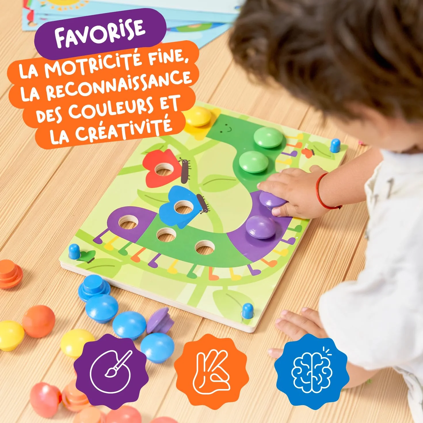 Nene Toys Puzzle en Bois Montessori Jeu de Mosaïque avec Pions Cartes Motricité Fine Apprendre Couleurs Cadeau Éducatif 2-3 Ans