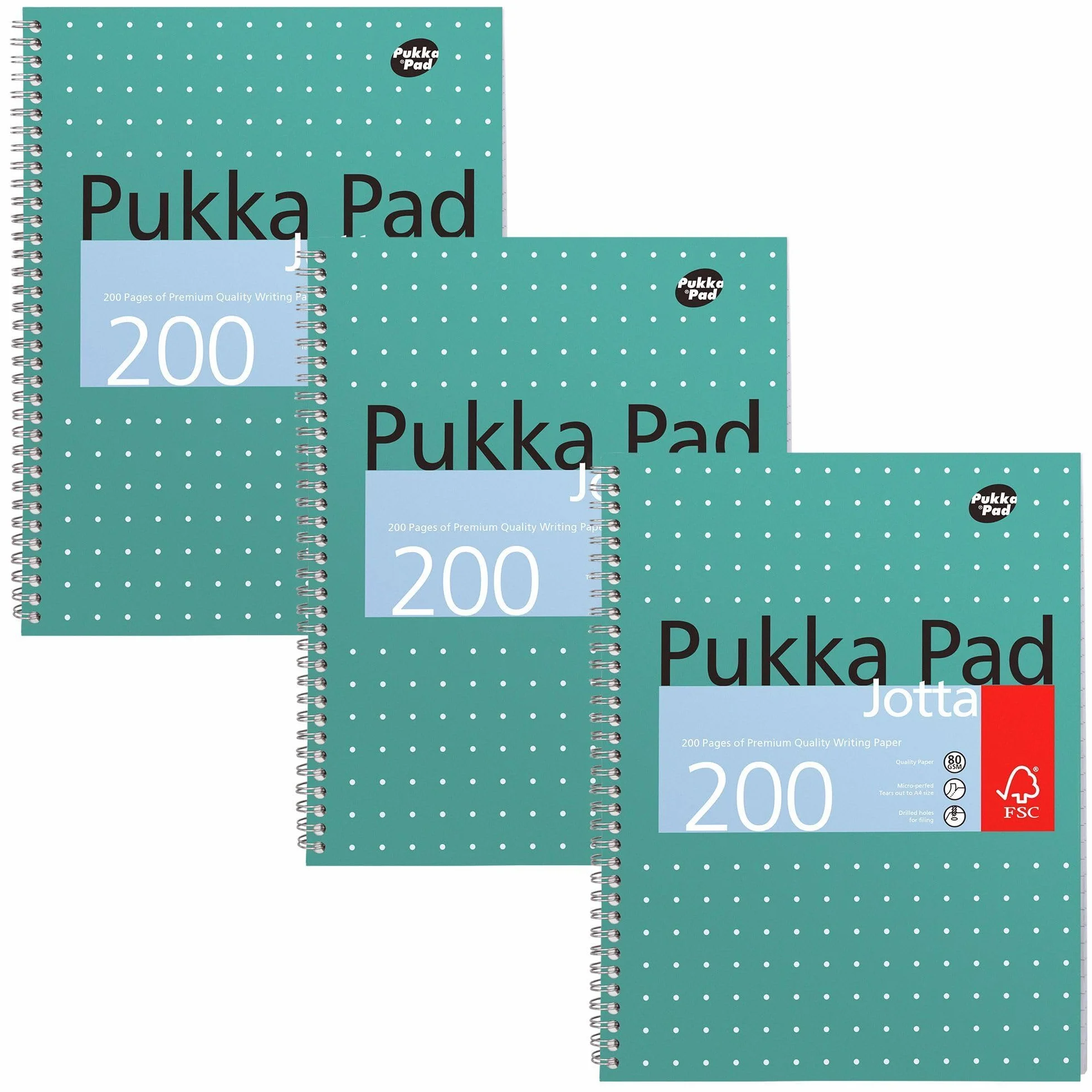 Pukka Pad Carnet de note Jotta métallique A4+ 23 x 29.7cm Spirale lignes 8mm papier 80GSM 200 pages vert LOT DE 3