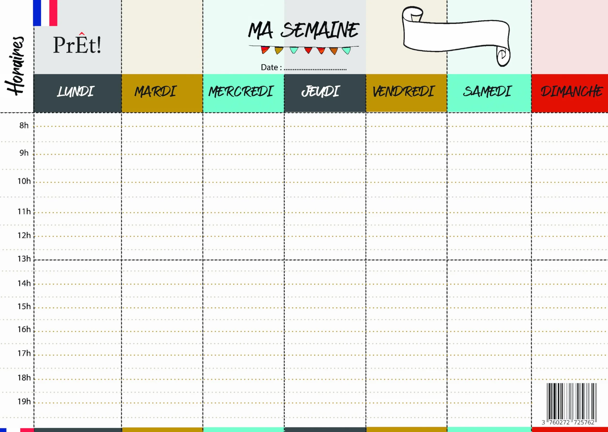 Emploi du Temps A4 Coloré 25 Pages Détachables Bloc Semainier Planificateur Hebdomadaire