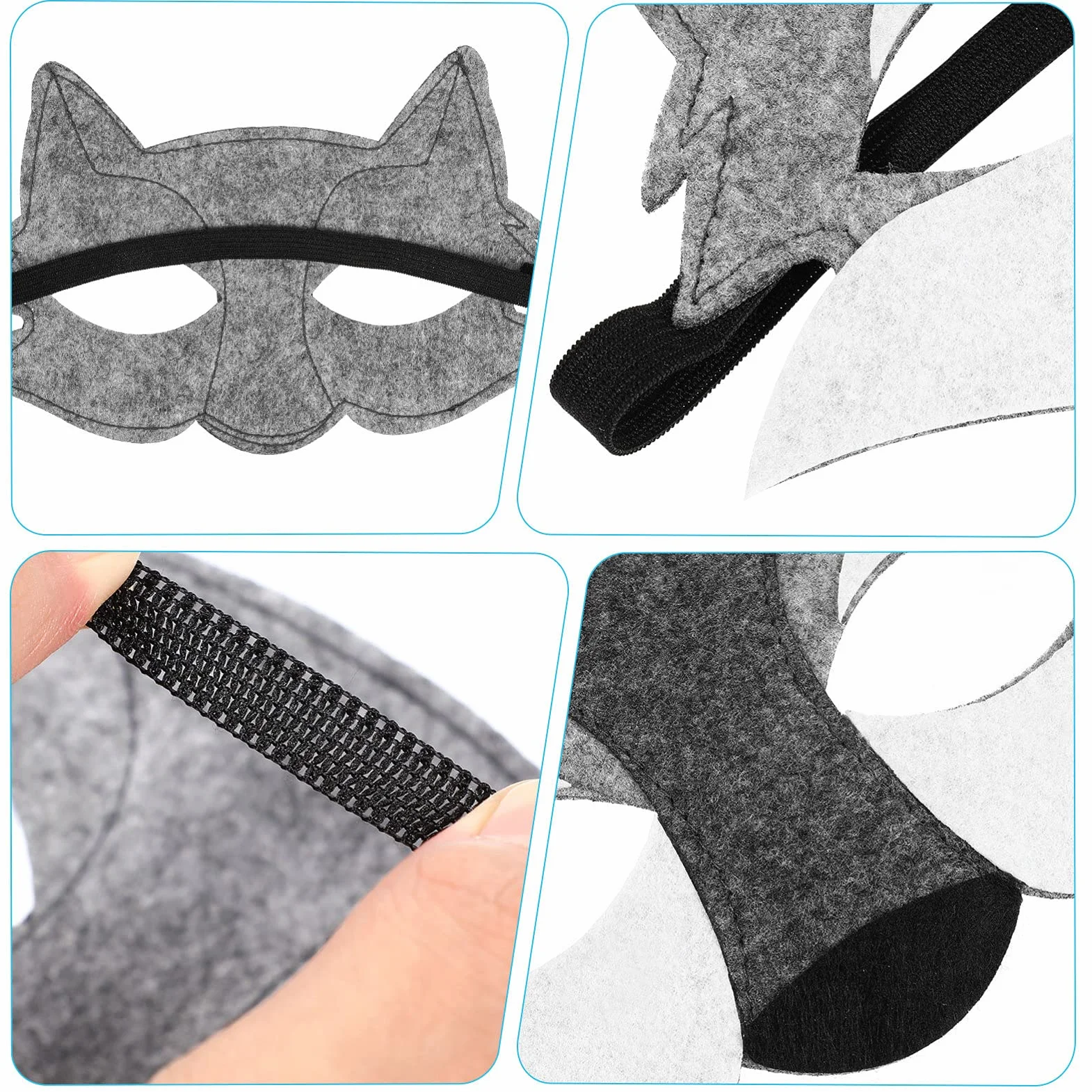 NUOBESTY 3PCS Feutre Loup Masques Animaux Moitié Du Visage Costume Enfants