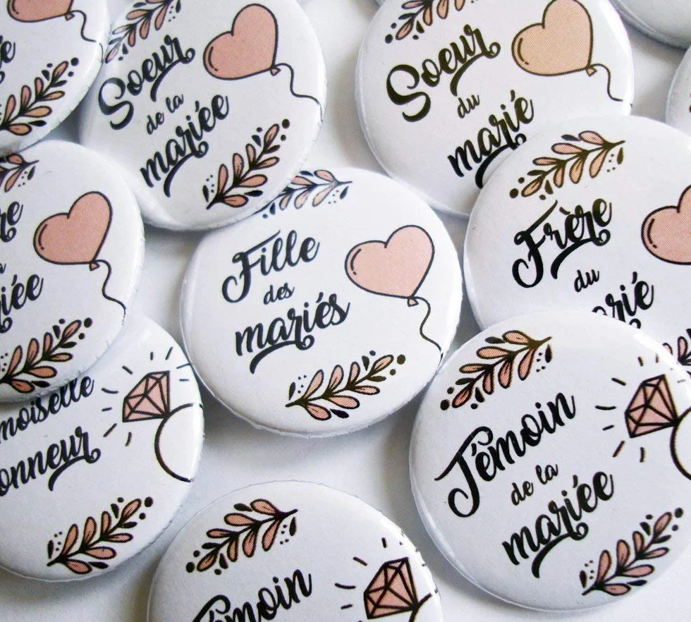 Badges de mariage pour témoins et famille, invités