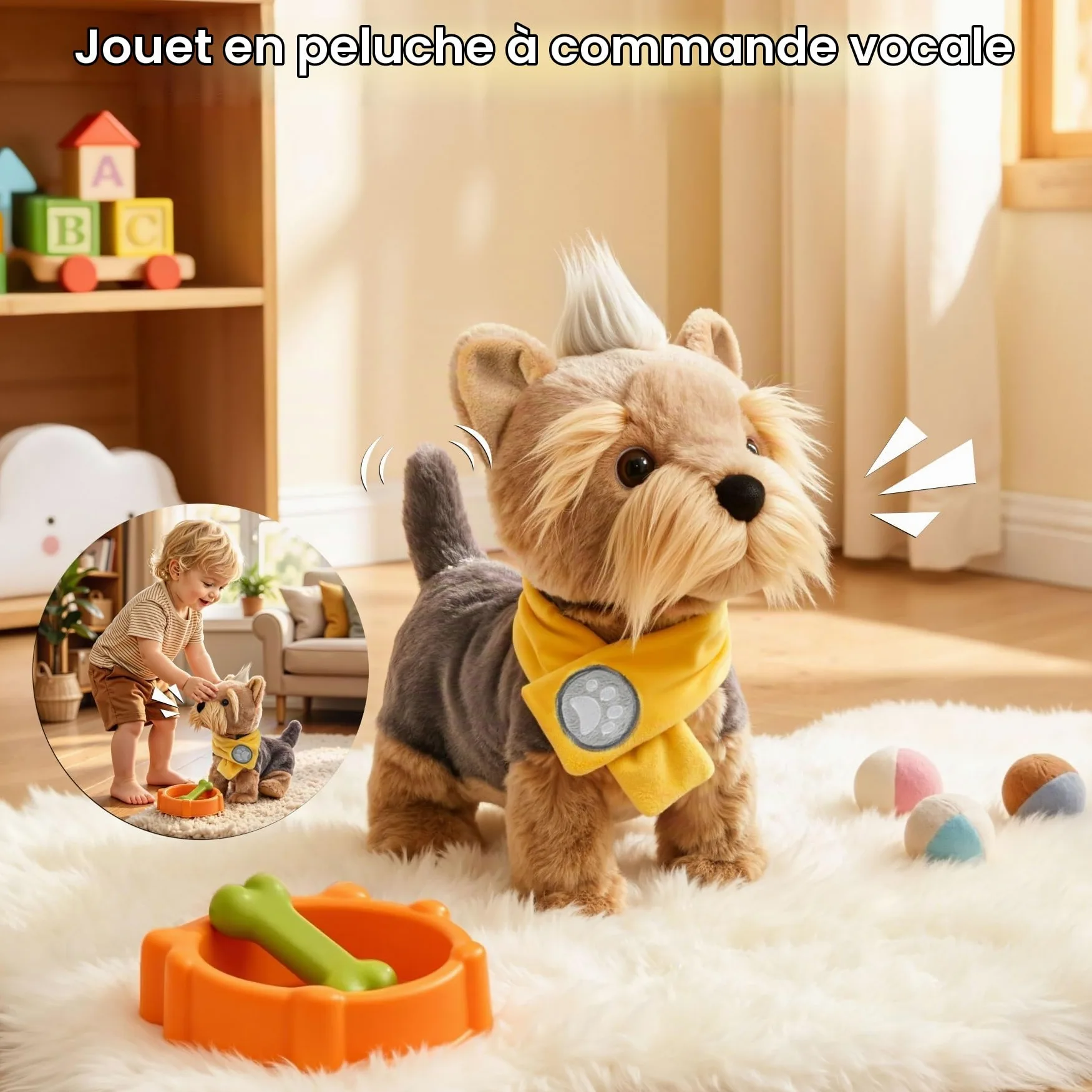 TUMAMA Kids Chien en Peluche Qui Marche, Chien Interactif Enfants | Jouet électronique qui chante, aboie, remue la queue, peluche à commande vocale – Jouet pour enfants, filles et garçons