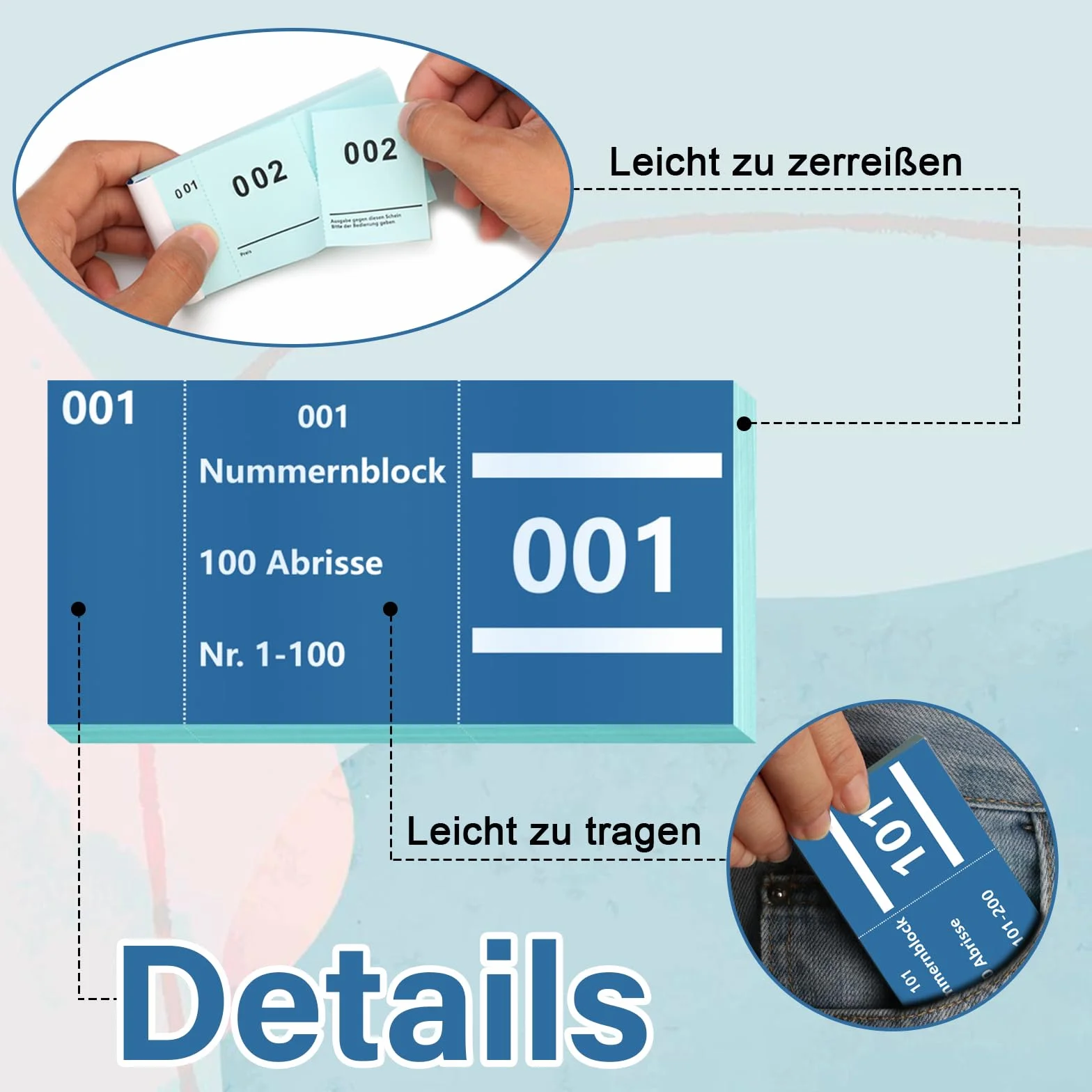 Lot de 2 chiffres de 1 à 100 - 5 x 100 cm - Bloc-notes numérotés - Papier bleu - Pour tombola