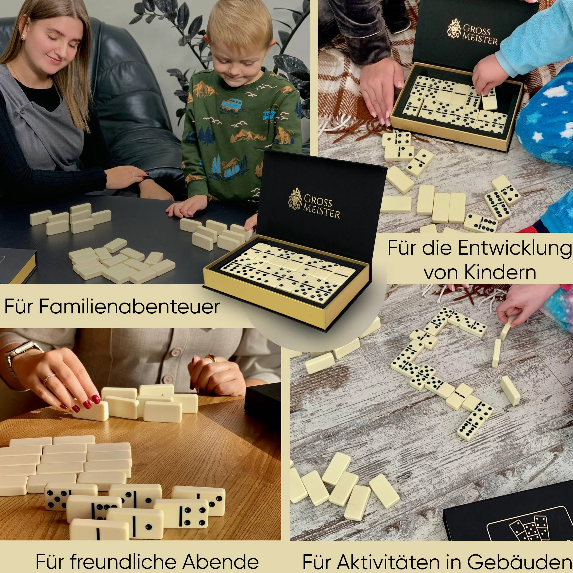 Ensemble de dominos de luxe en carbolite et bois - Fabriqué à la main - Jeu familial élégant dans une boîte en bois pour famille et amis - Blanc
