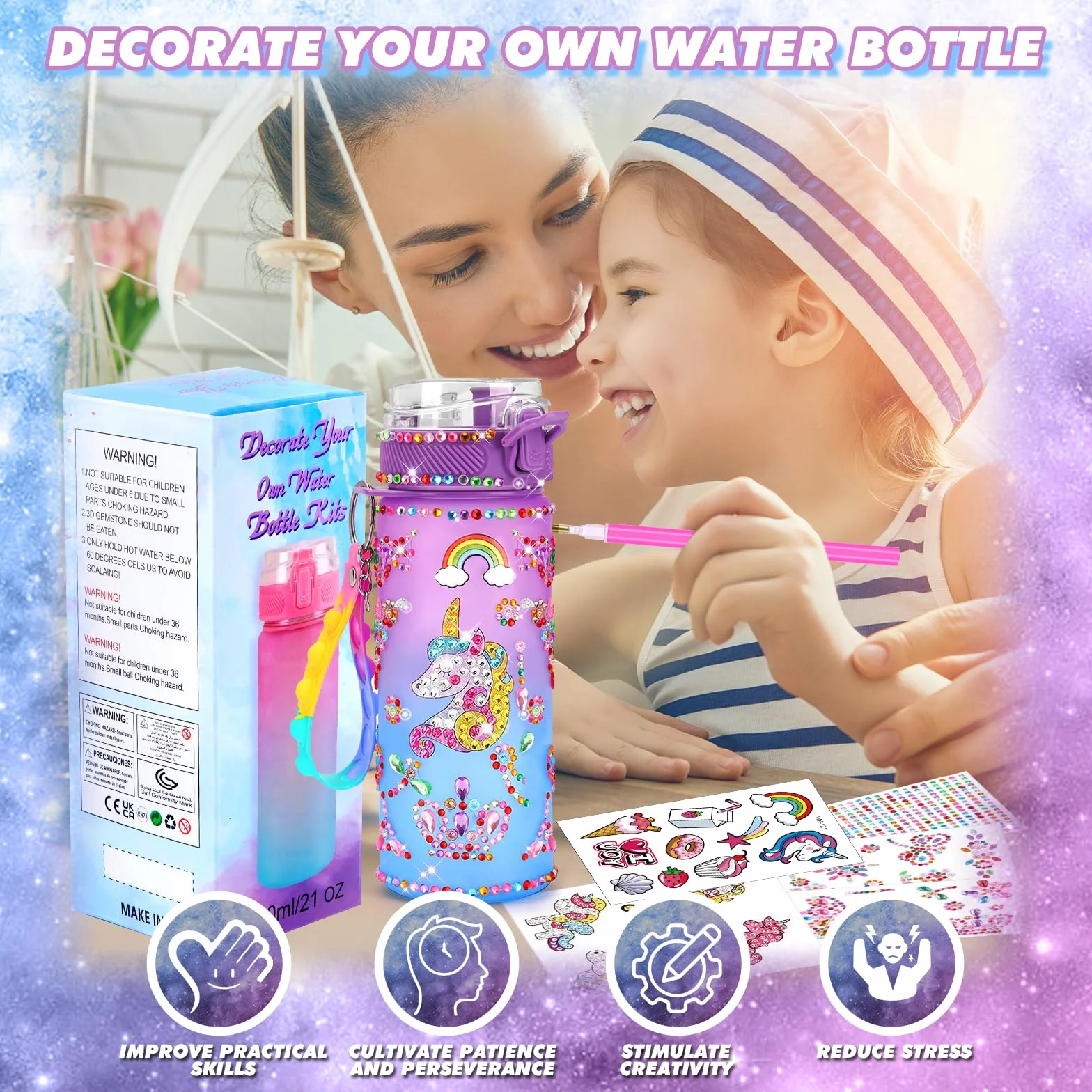 Licorne Gourde Isotherme Bouteille DIY Kit Créatif Enfant 6-10 Ans Cadeau Noël Extérieur