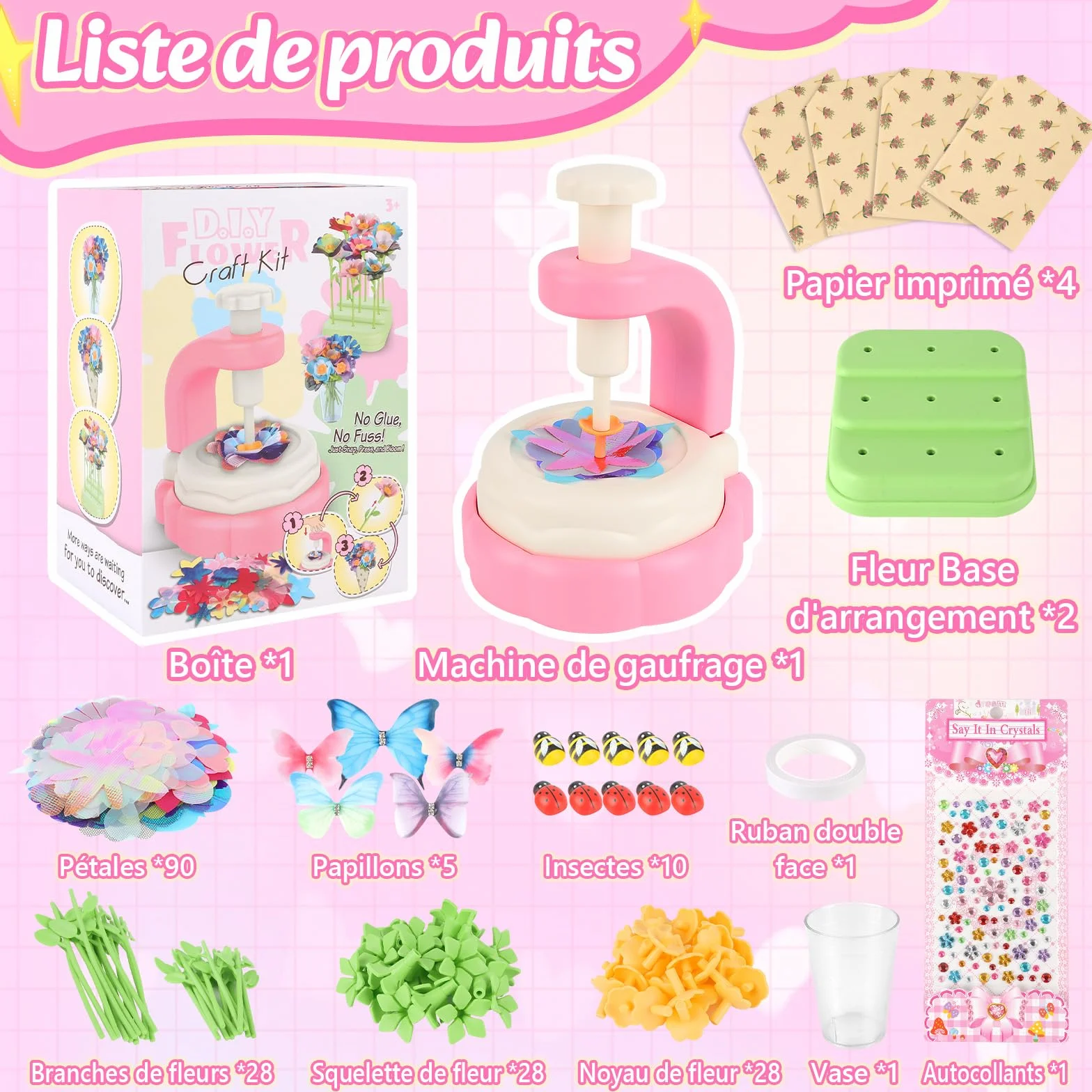 Kit Création Bouquet de Fleurs DIY, Activité Manuelle Enfant 3-10 Ans, Idée Cadeau Anniversaire Noël