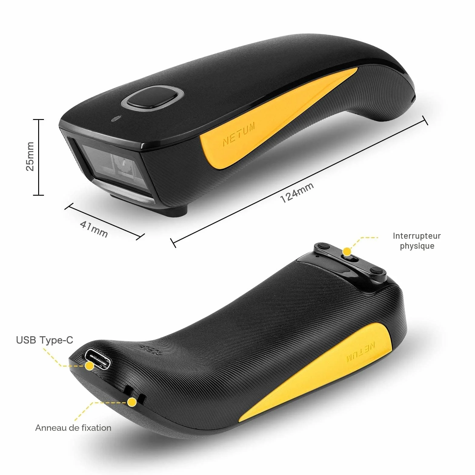NETUM C750 Bluetooth 2D Barcode Scanner sans Fil QR pour Tablette iPhone iPad Android iOS PC POS