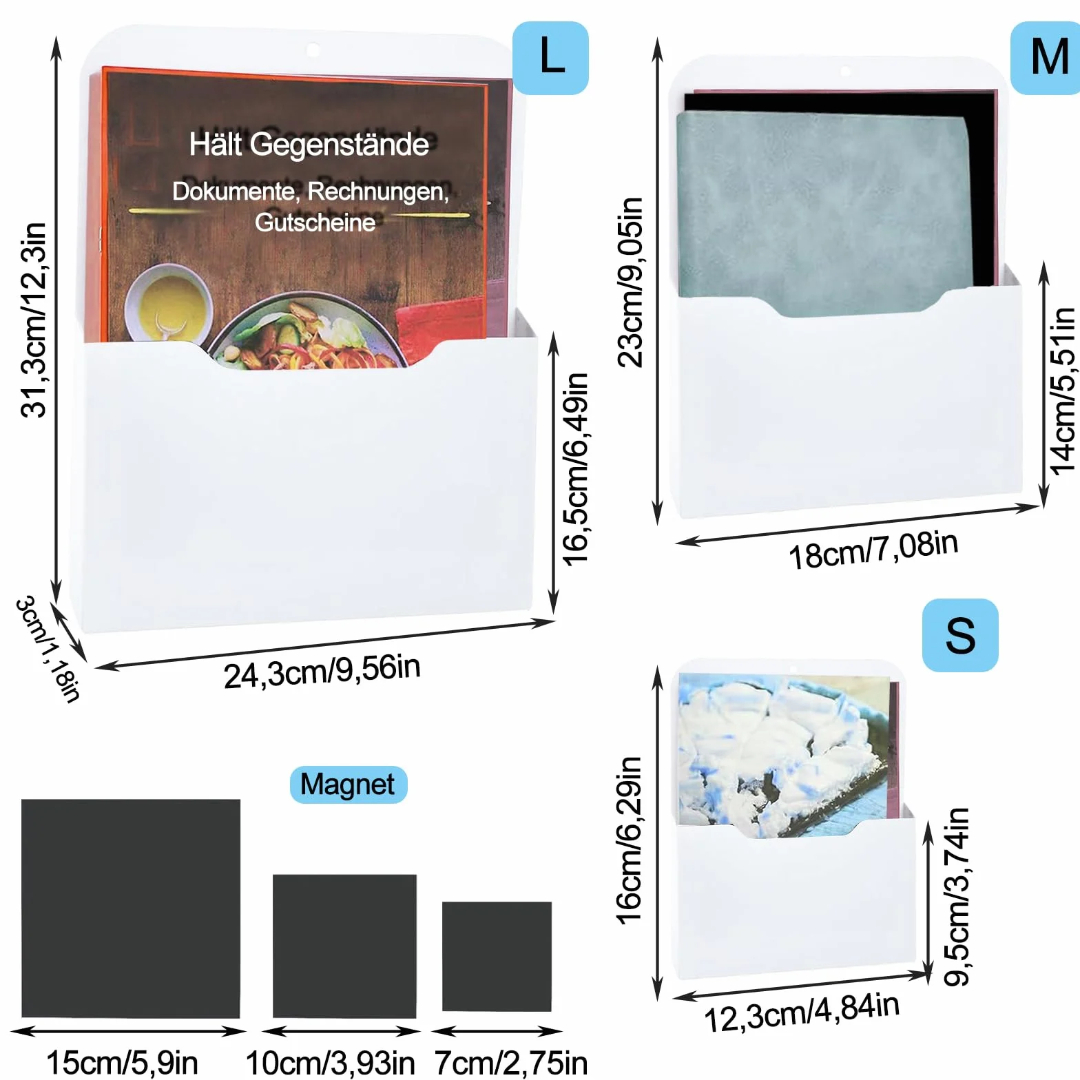 Porte Documents Magnétiques A4 3 pièces pour Tableau Blanc Réfrigérateur