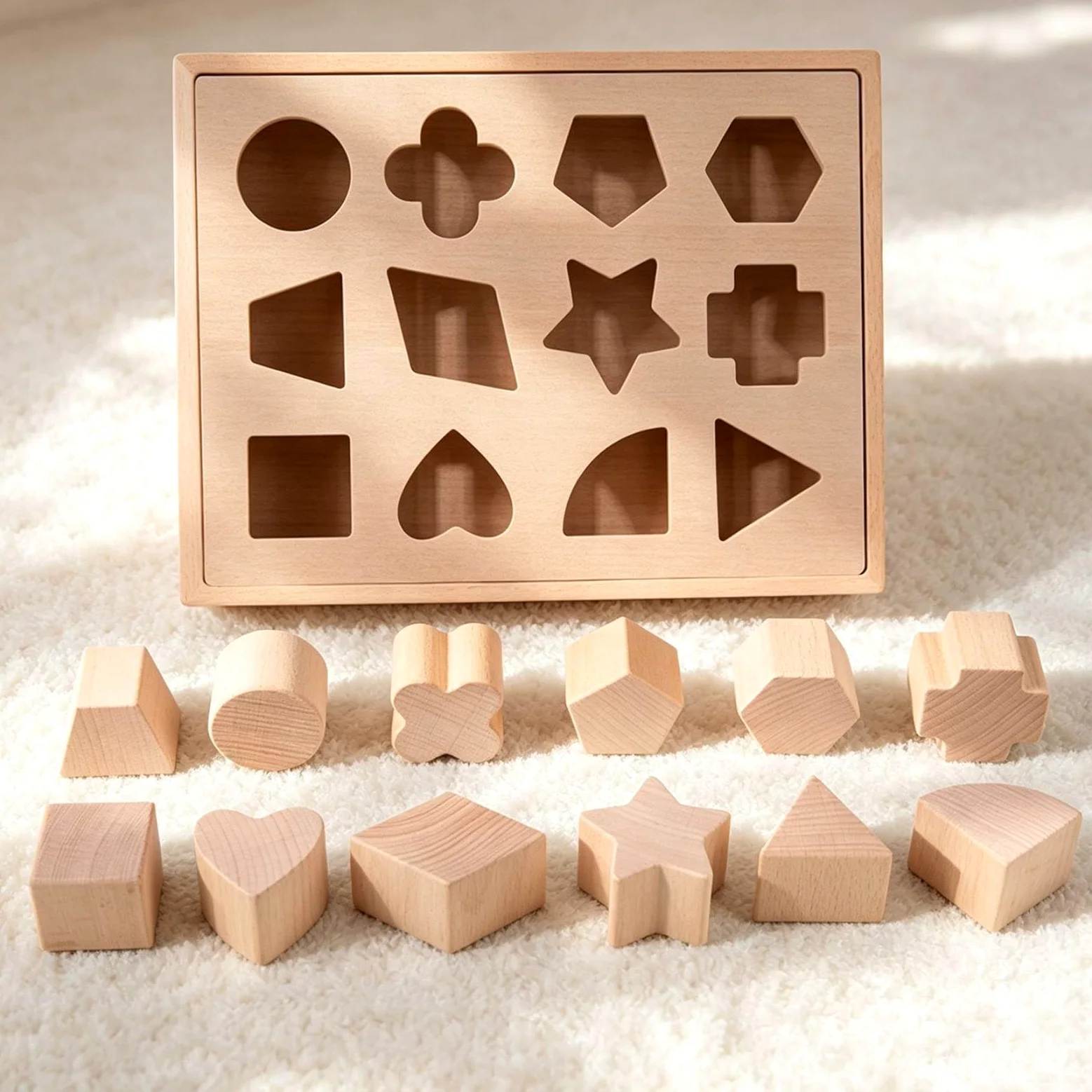 Jeu d'apprentissage des Formes en Bois Planche d'Activité Puzzle Éducatif Tri Couleurs et Formes Développe la Motricité Fine et la Curiosité Convient, Bois Naturel
