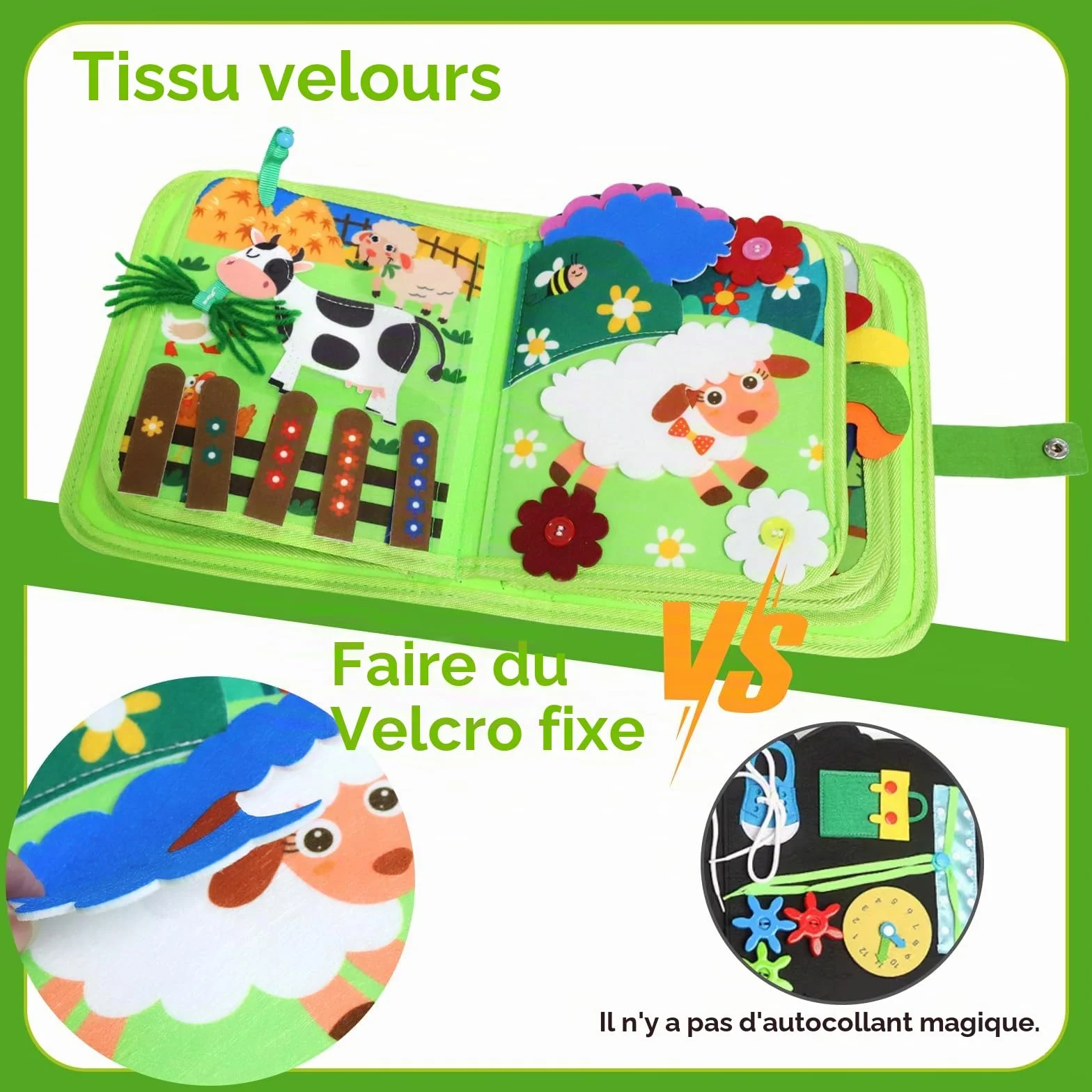 Tableau Montessori Enfants 1-3 Ans - Livre Sensoriel avec 10+ Activités Éducatives, Jouet de Voyage Portable