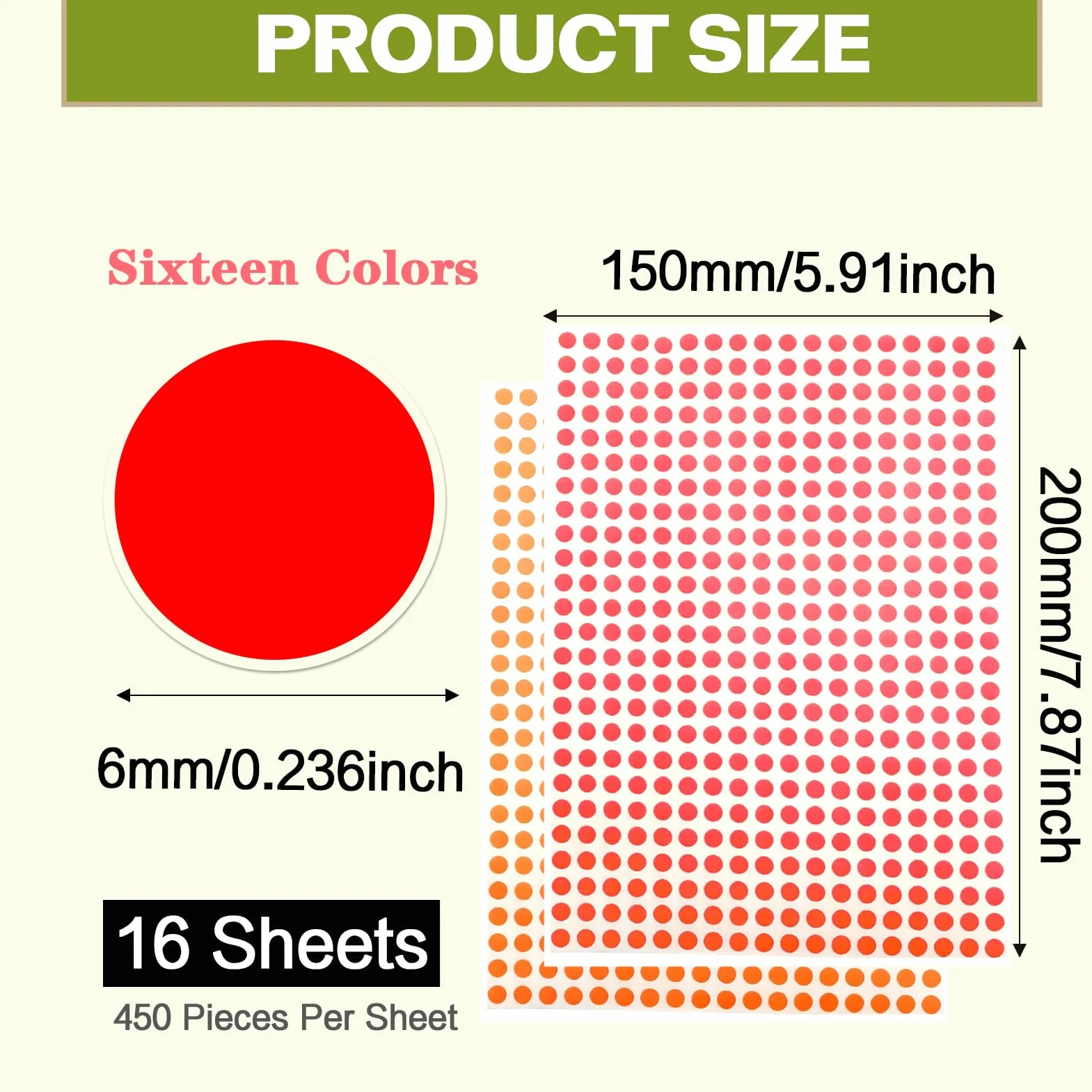 Gommettes Autocollantes Rondes 16 Pièces 6 mm Étiquettes Colorées pour Fournitures de Bureau