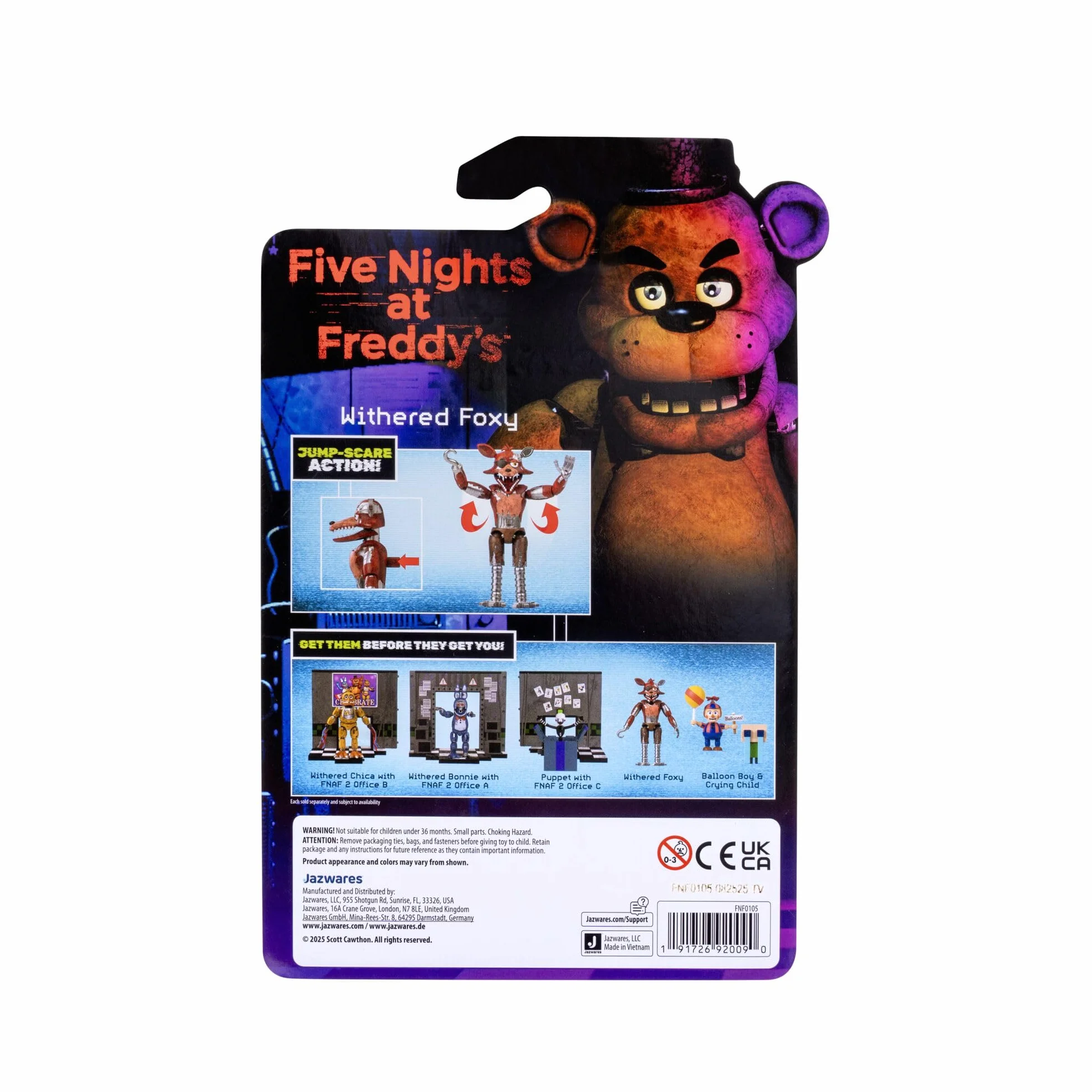 Jazwares Five Nights at Freddy's Withered Foxy Figurine articulée 12,5 cm Jumpscare Yeux phosphorescents