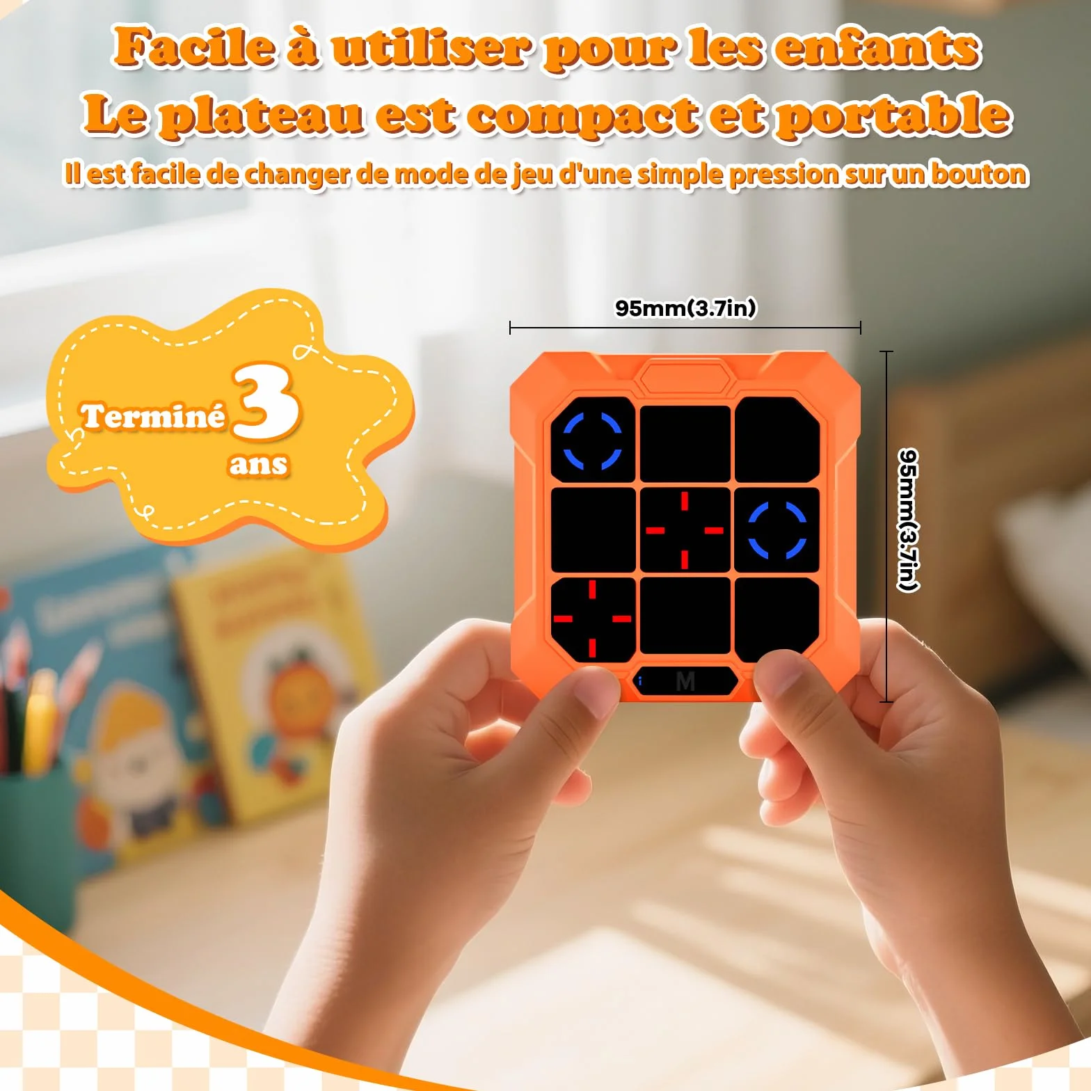 BlueSwan Morpion Électronique 6‑en‑1 Console de Jeu Portable Rechargeable avec Mode Silencieux Orange