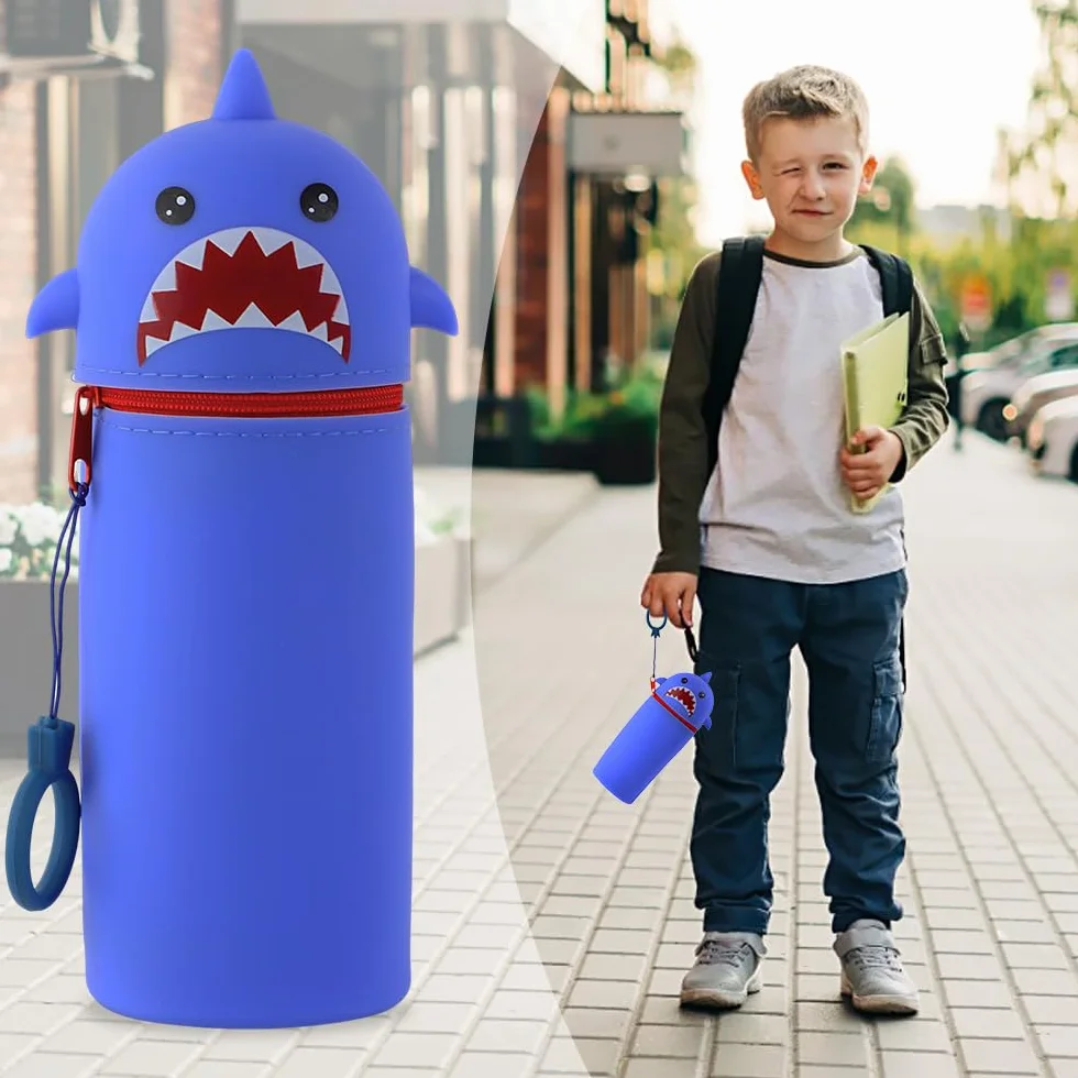 Trousse Silicone 2 en 1 Cartoon Stand Up réglable Requin