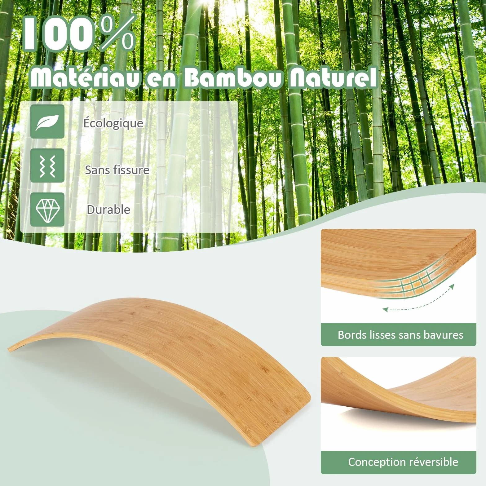 GOPLUS Arche d'équilibre Montessori Enfants Bambou 150 kg 90x30x16,5 cm