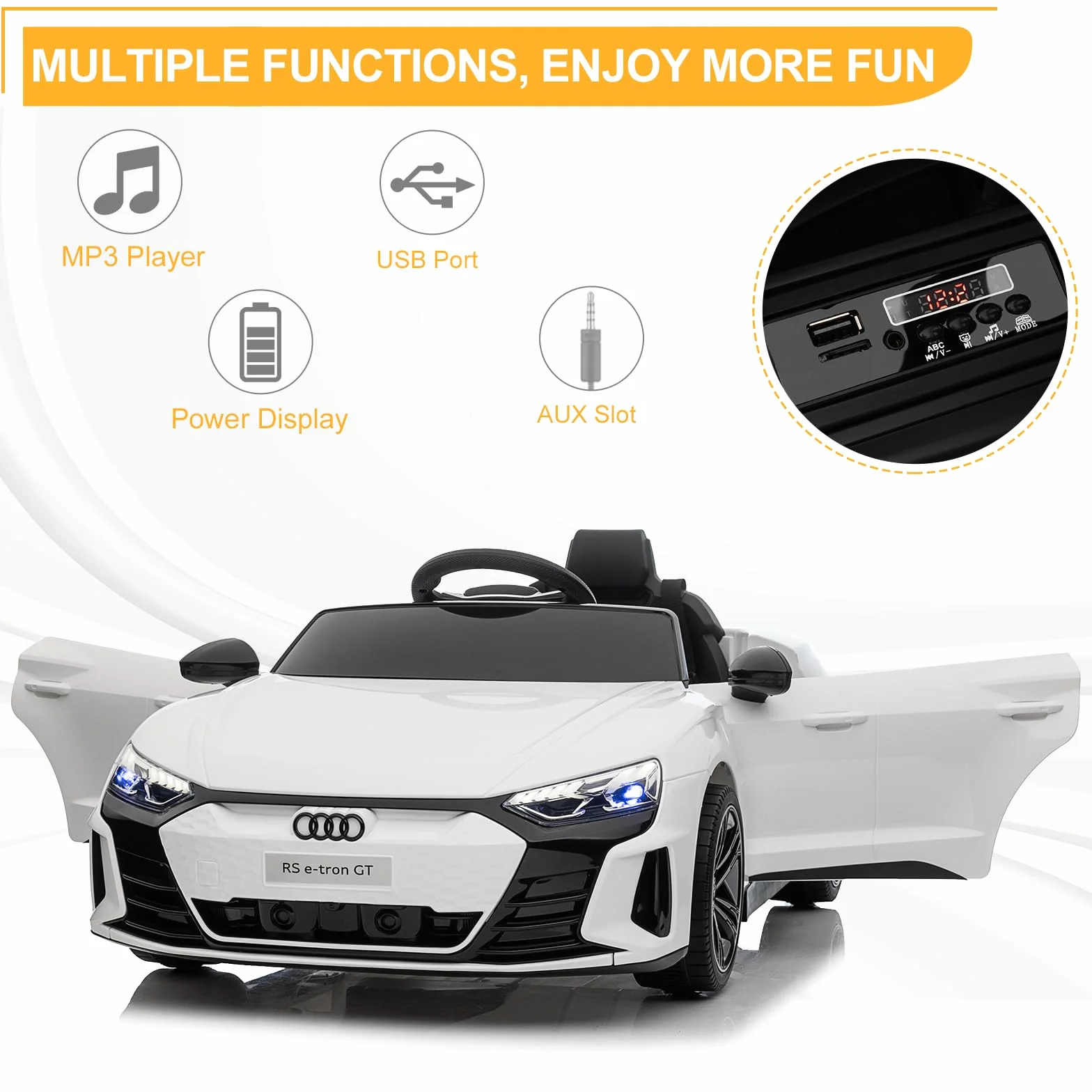 Audi Voiture Électrique Enfant 12V 2 Portes avec Télécommande 2.4G MP3 Blanc