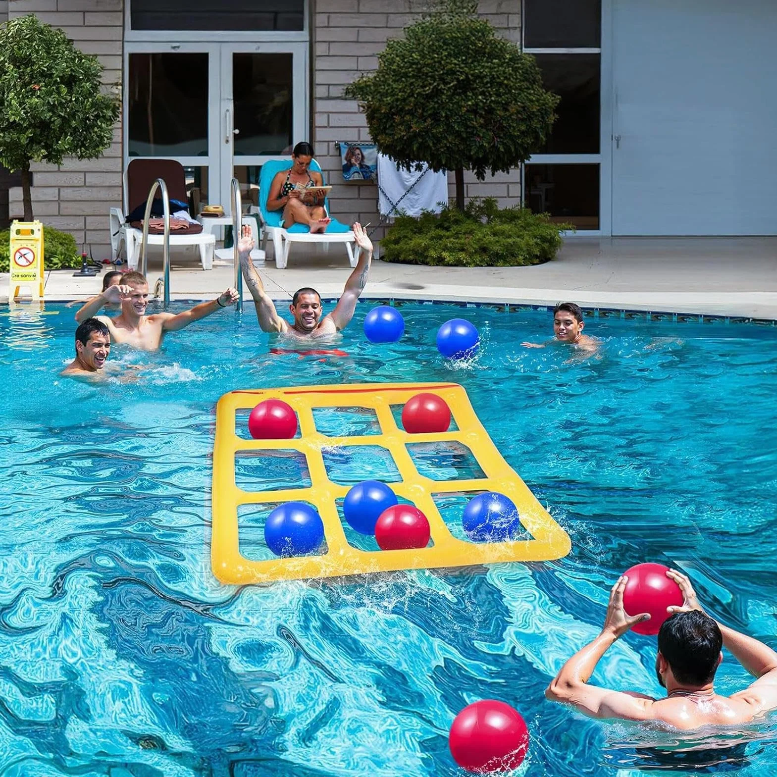Jeu De Piscine Gonflable Morpion avec 10 Balles pour 2-10 Joueurs Adultes Enfants