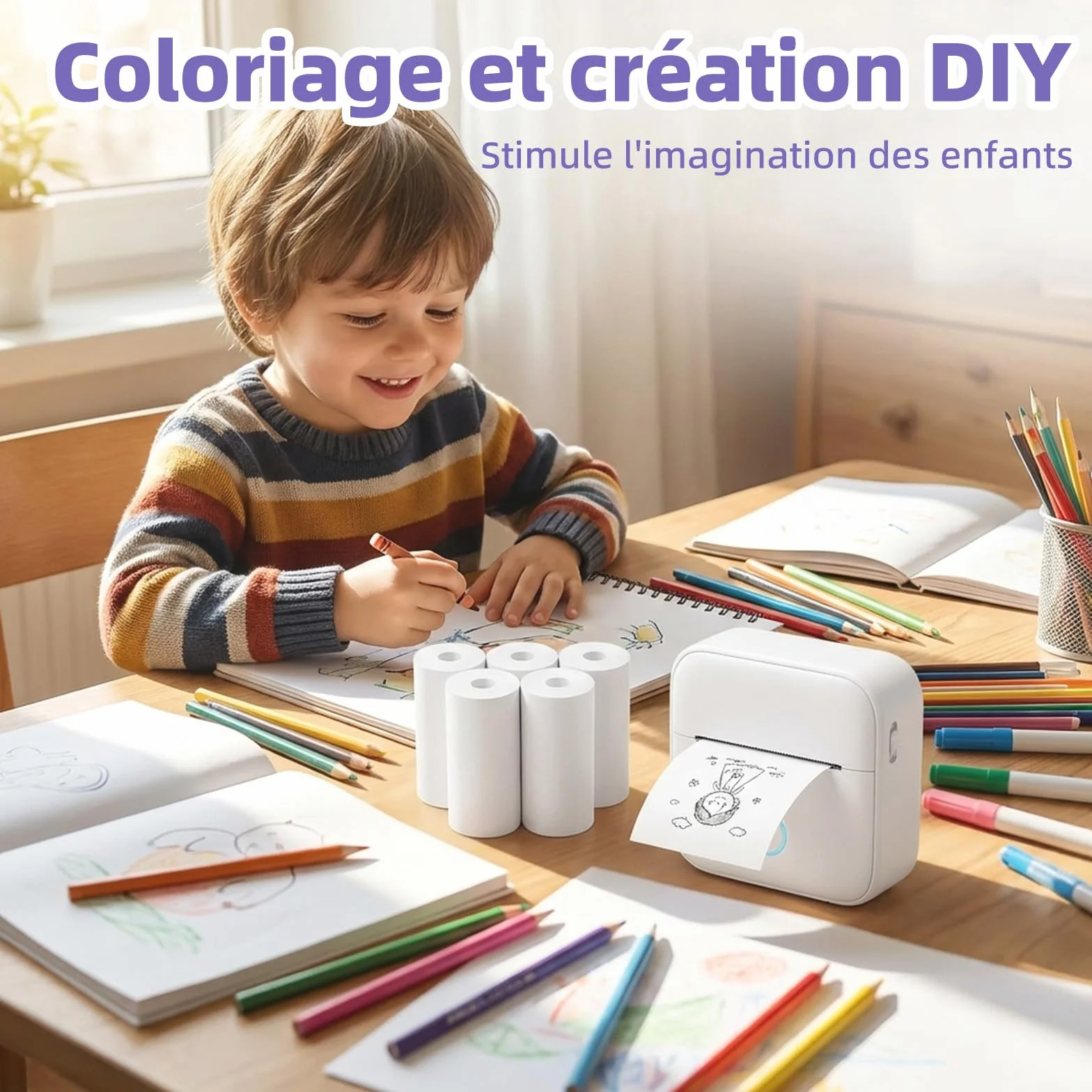 Papier Thermique 57mm x 25mm 20 Rouleaux pour Imprimante Photo Enfant