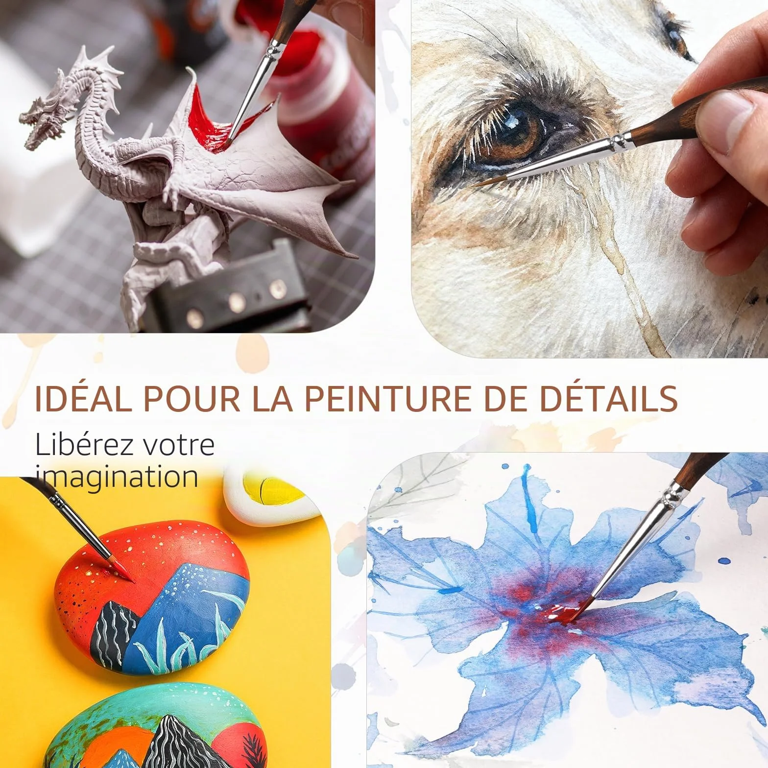 Nicpro 7 Pinceaux Miniatures Poils de Martre Kolinsky, Pinceaux Peinture Professionnels Pointe Ronde avec Étui Tissu pour Acrylique Figurines Modélisme
