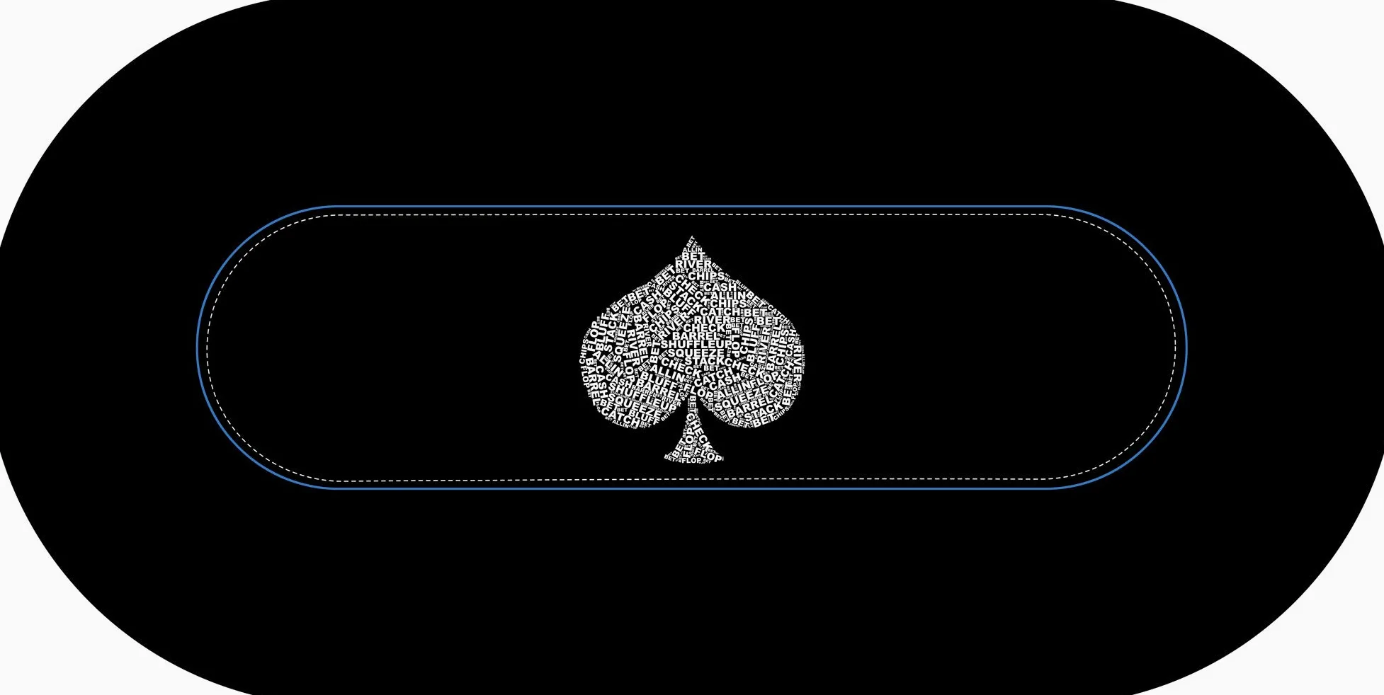 Tapis de Poker Typo Spade - Ovale 180x90 cm.0 Pl .Fabrication Française