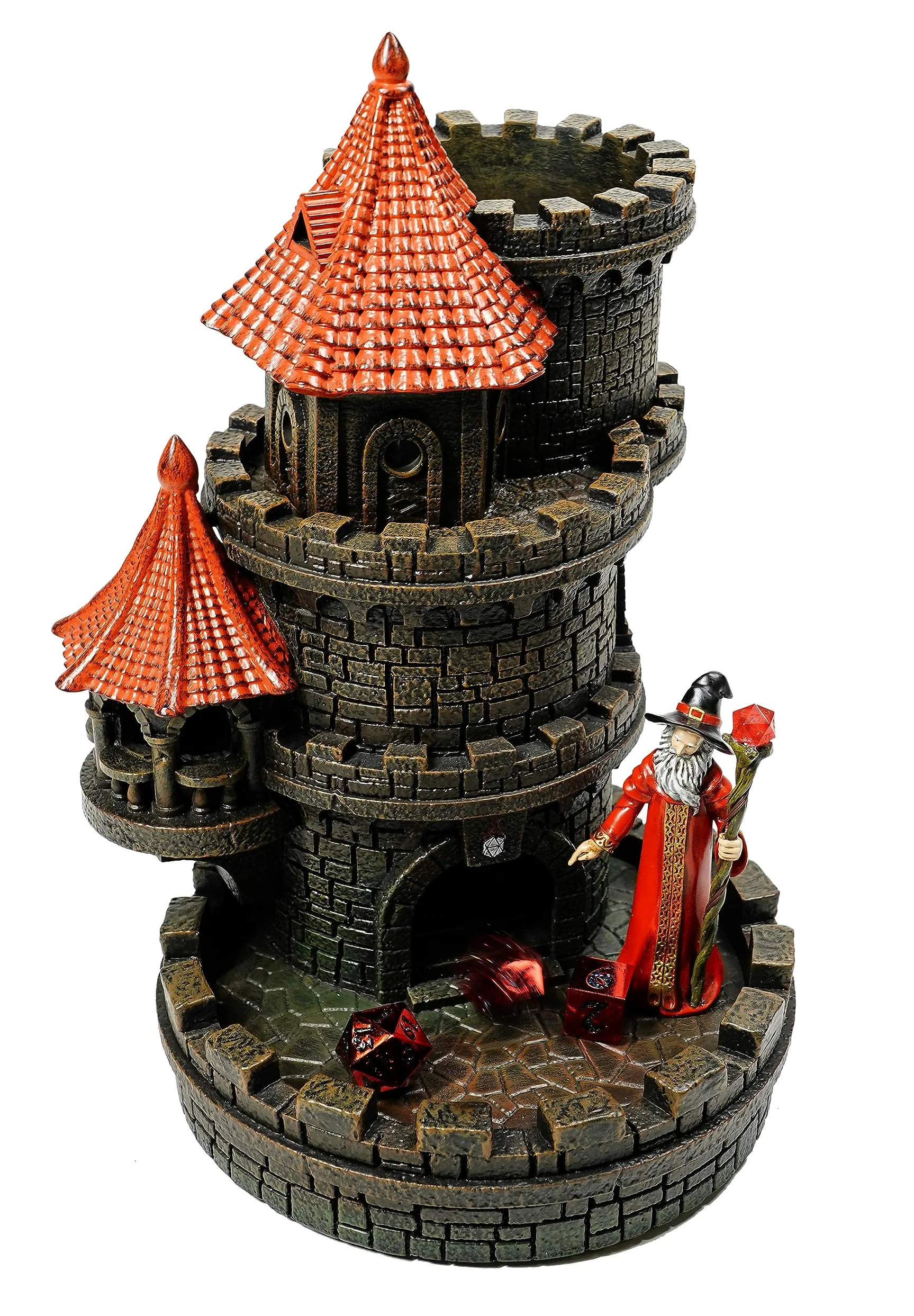 Forged Dice Co. Tour de dés Wizard's Castle – Peint à la main – Convient aux dés Donjons et Dragons – Rouge