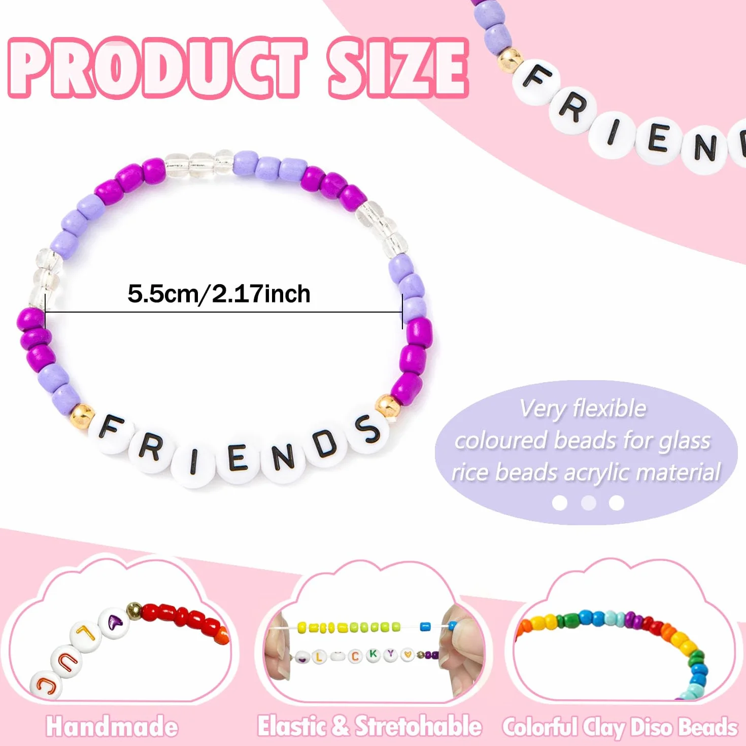 Bracelets Enfant Perles Princesse Élastiques Réglables Lot 12 Pcs Cadeau Anniversaire Filles