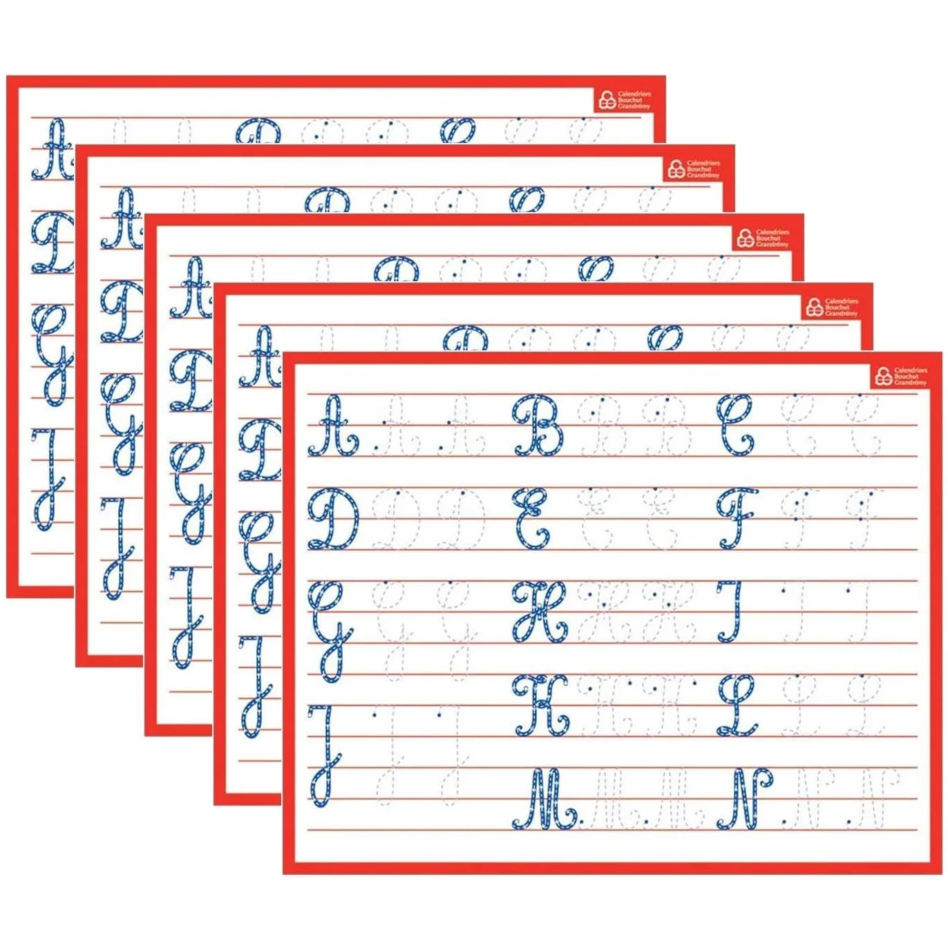 BOUCHUT Ardoises rigide effaçable à sec Majuscules Cursives 21 x 26,5 cm Lot de 5