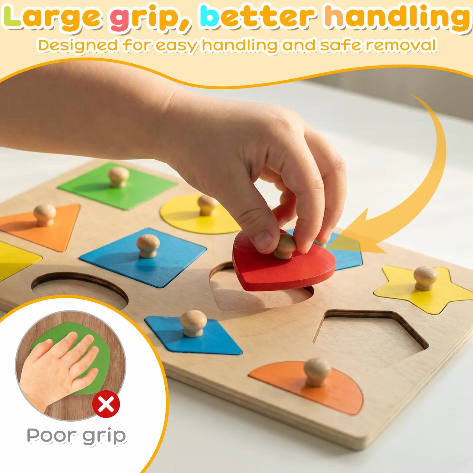 Puzzle en Bois Montessori pour Enfants 1-3 Ans Magnétique Formes à Encastrer Jouet Éducatif