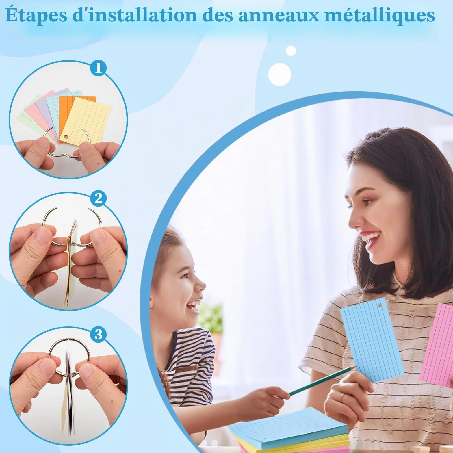 A8 Flashcard 600Pcs Lignées Flashcards avec Anneau Cartes de Vocabulaire pour Apprentissage