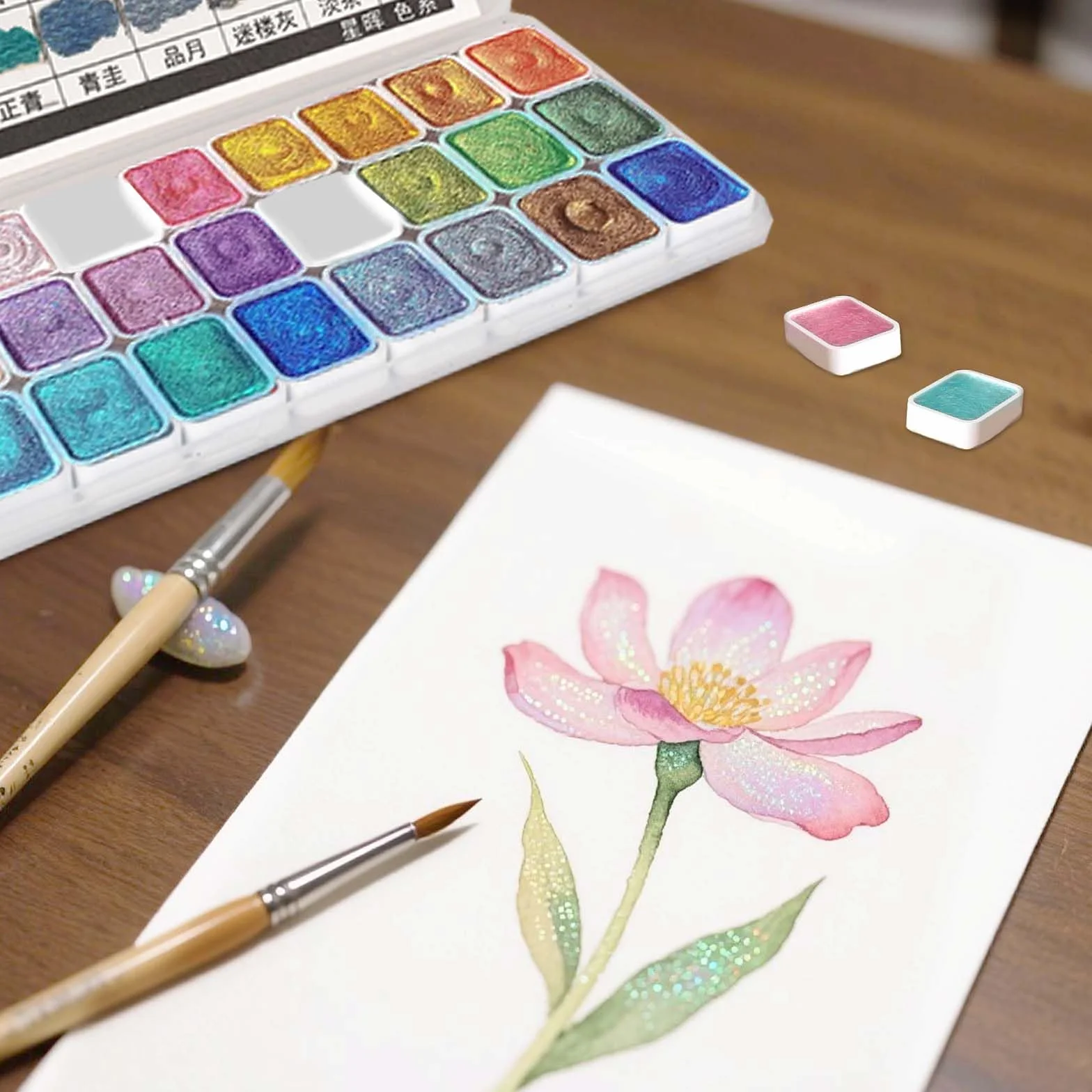 Peinture Aquarelle Nacrée 24 Couleurs, Ensemble Métallisé Paillettes Minérales pour Nail Art