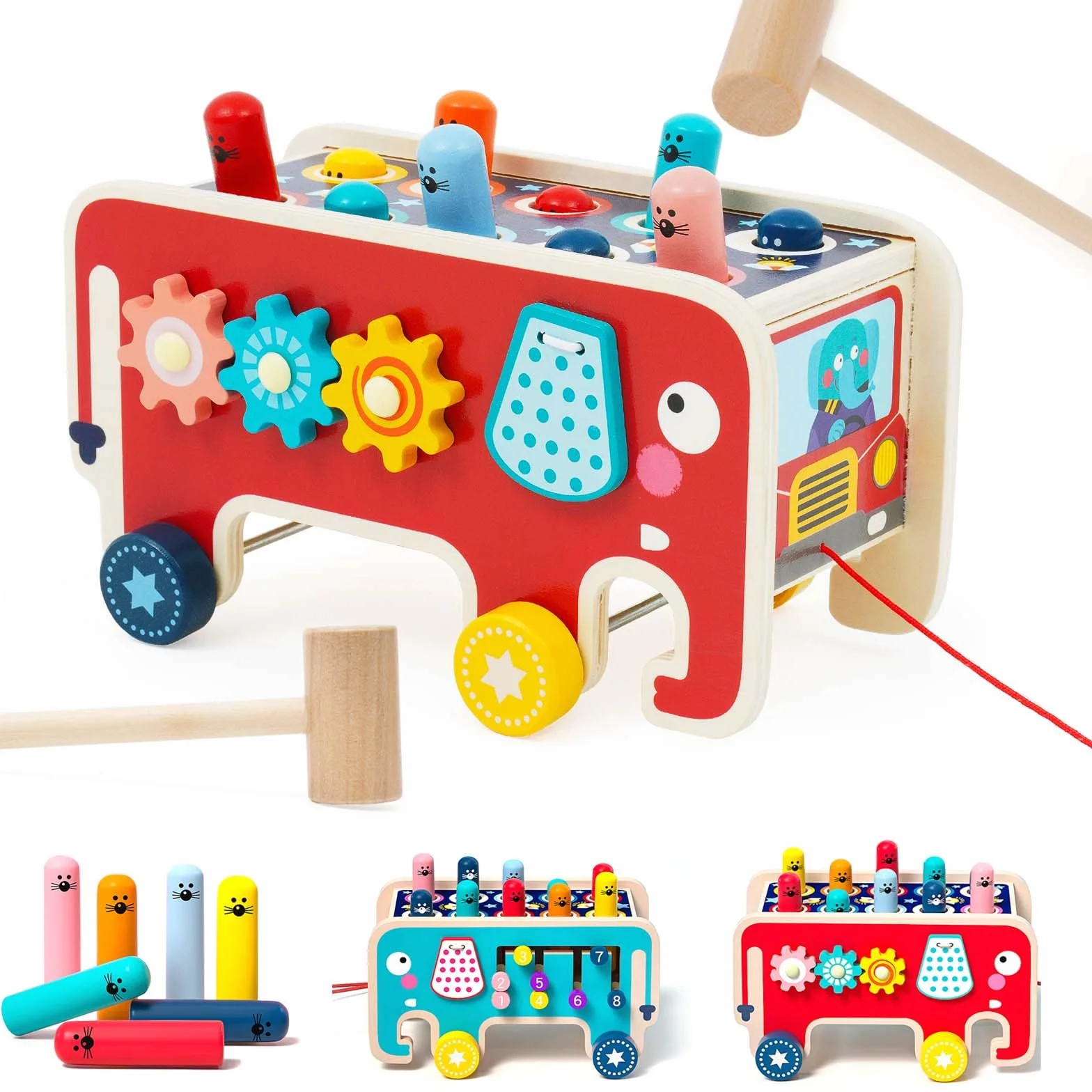 NUKied Montessori Marteau en Bois Jouet éducatif Xylophone pour Garçons et Filles 1-4 Ans