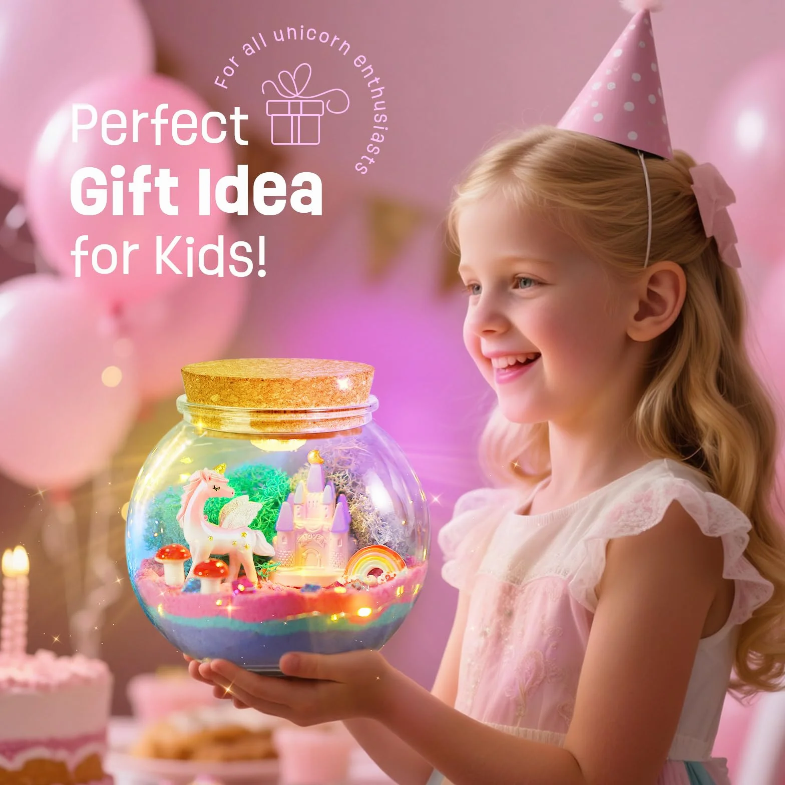 Kit de Terrarium Licorne, Veilleuse Licorne, Lampe Licorne - Idée Cadeau Anniversaire Filles 4-12 Ans - Loisirs Créatifs, Jeux Scientifiques