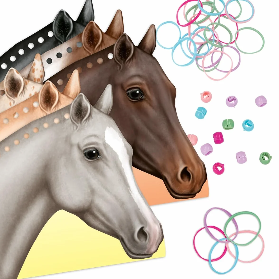Depesche Miss Melody Kit de Bricolage pour tresser la crinière des Chevaux, 8 cartons, 4 fils de laine, élastiques et clips colorés