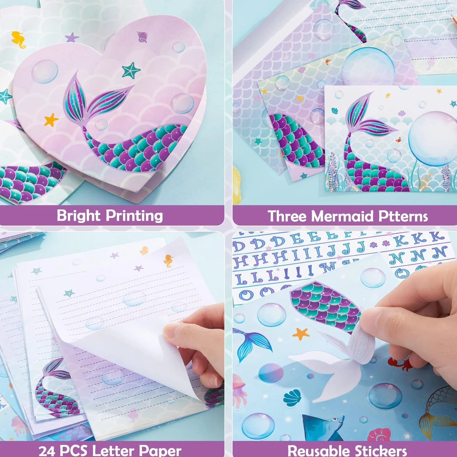 WERNNSAI Sirène Papier de Papeterie 71 PCS Enveloppes Cartes Autocollants Boite Cadeau