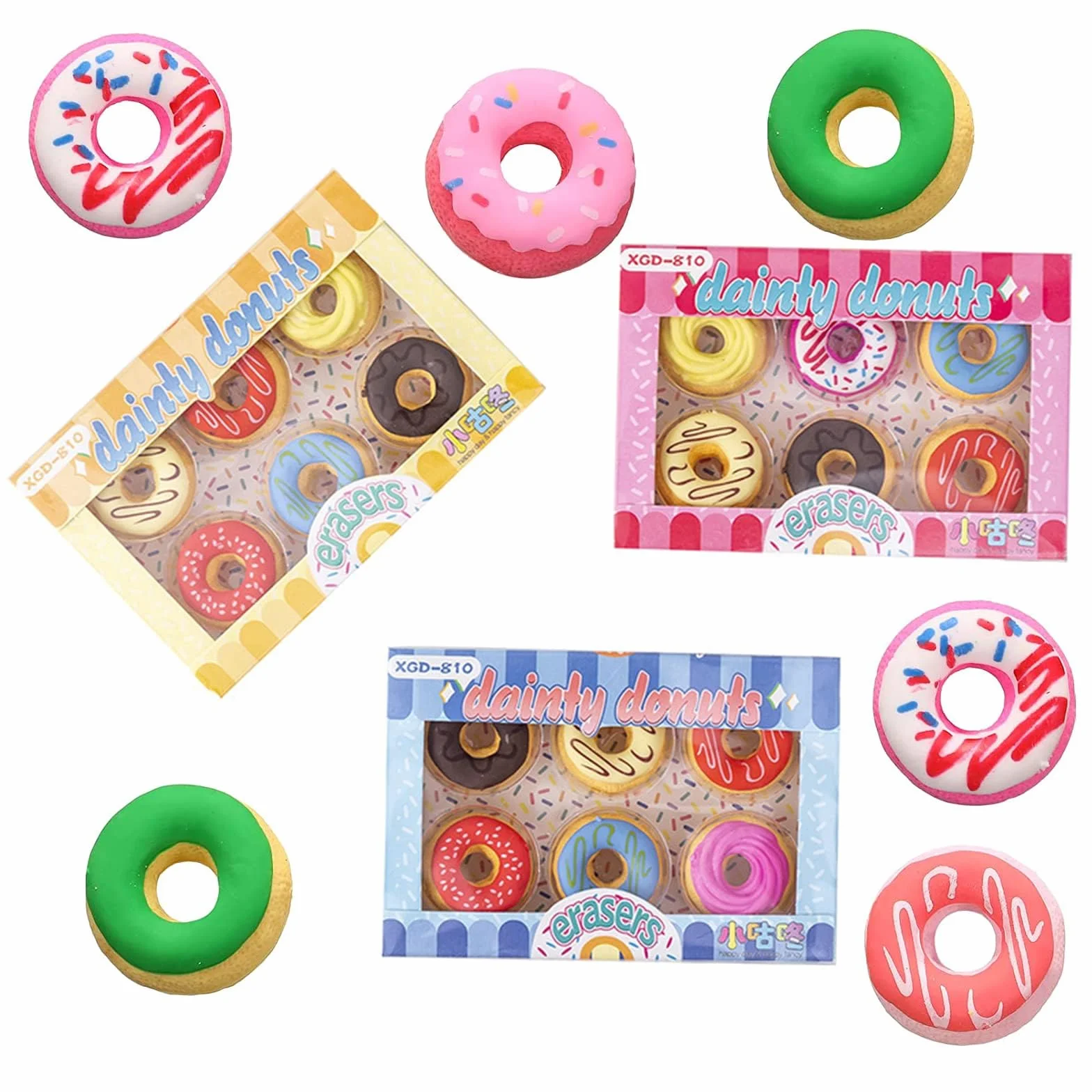 Gommes à Donut Kawaii Enfant 18 Pièces Gomme Souple Créative Effacement Propre Papeterie