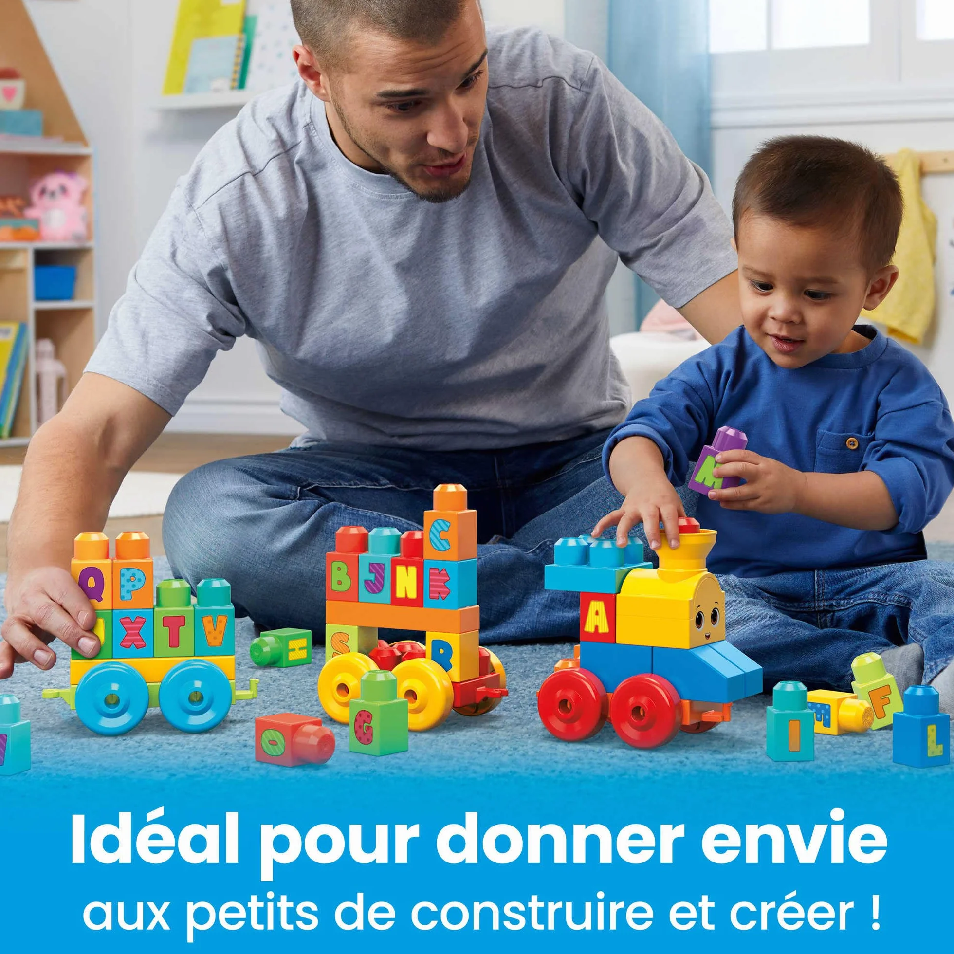MEGA Bloks Le Train de L'Alphabet, jeu de blocs de construction 50 pièces FWK22
