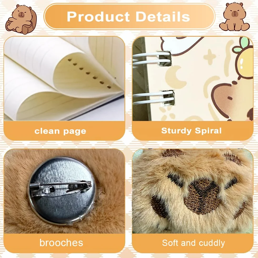 Capy-bara Kit de Papeterie Orange avec Ruban Correcteur, Stickers, Stylo, Bloc-Notes, Pendentif et Peluche