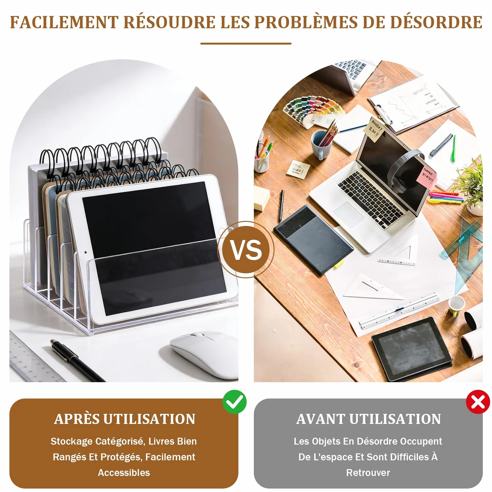 Organisateur de Bureau Acrylique 5 Compartiments Range Document Corbeille à Courrier
