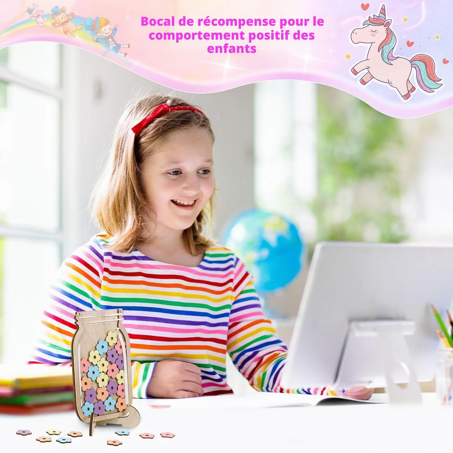 JIANTA Bocal de Récompense Enfants Magnétique Tableau Comportement Classe Reward Jar 30 Fleurs