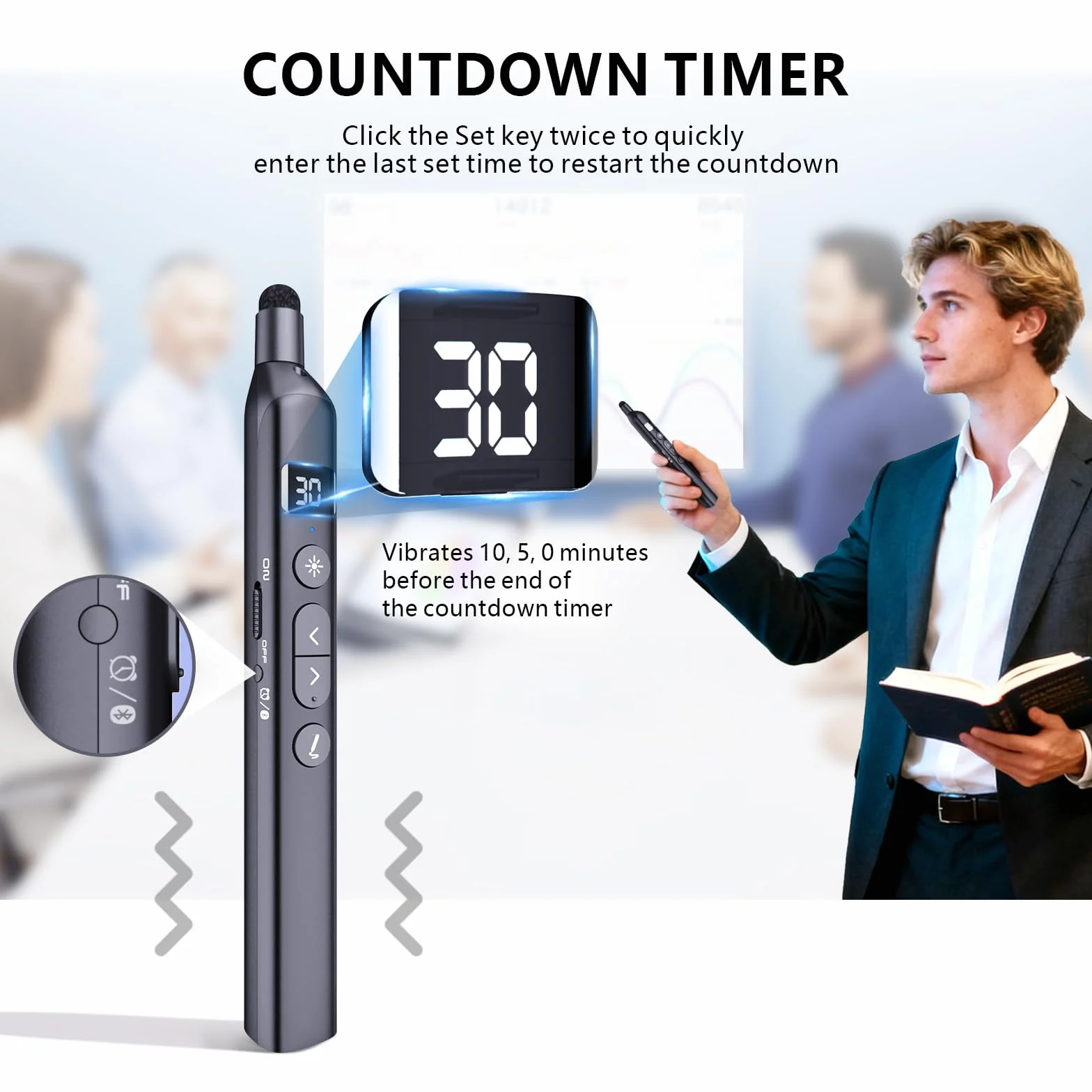 Norwii N21 Clicker de Présentation Bluetooth avec Pointeur Télescopique, Télécommande pour PowerPoint