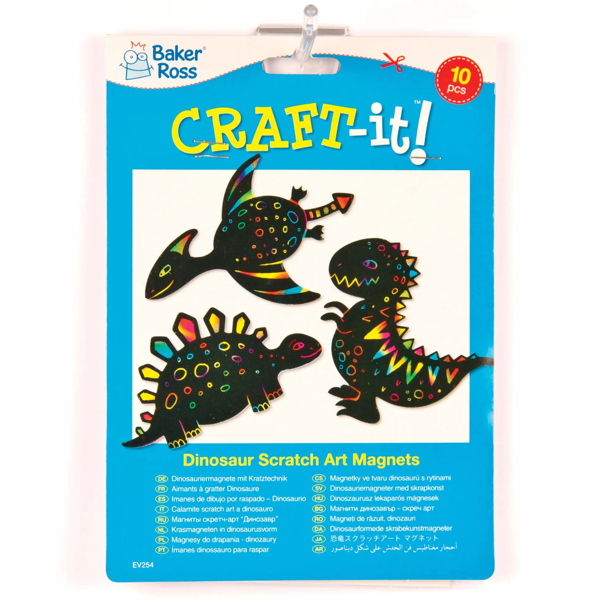 Baker Ross EV254 Dinosaur Scratch Art Aimants pour réfrigérateur Lot de 10, pour enfants