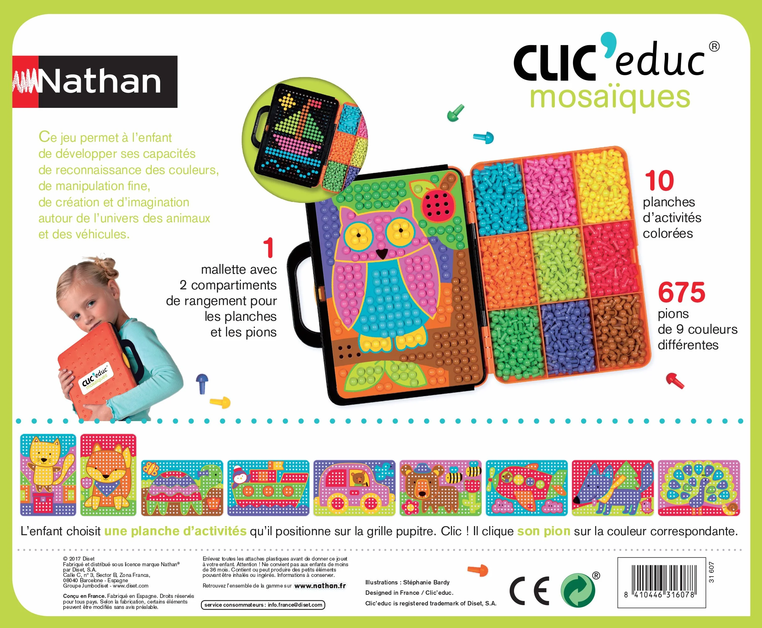 Nathan Clic Educ Mosaïques Jeu de société d'apprentissage Reconnaissance des Couleurs - 675 pions - Développe Motricité Fine Créativité Enfant 4 Ans