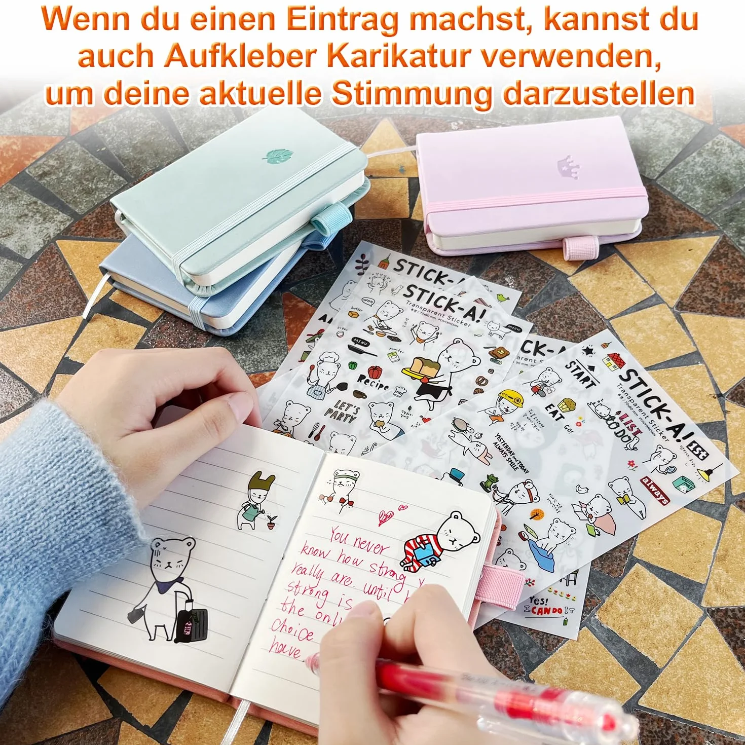 Carnet de Poche A7 avec 6 Autocollants, Mini Bloc Note Couverture Coloré pour Enfant Adultes
