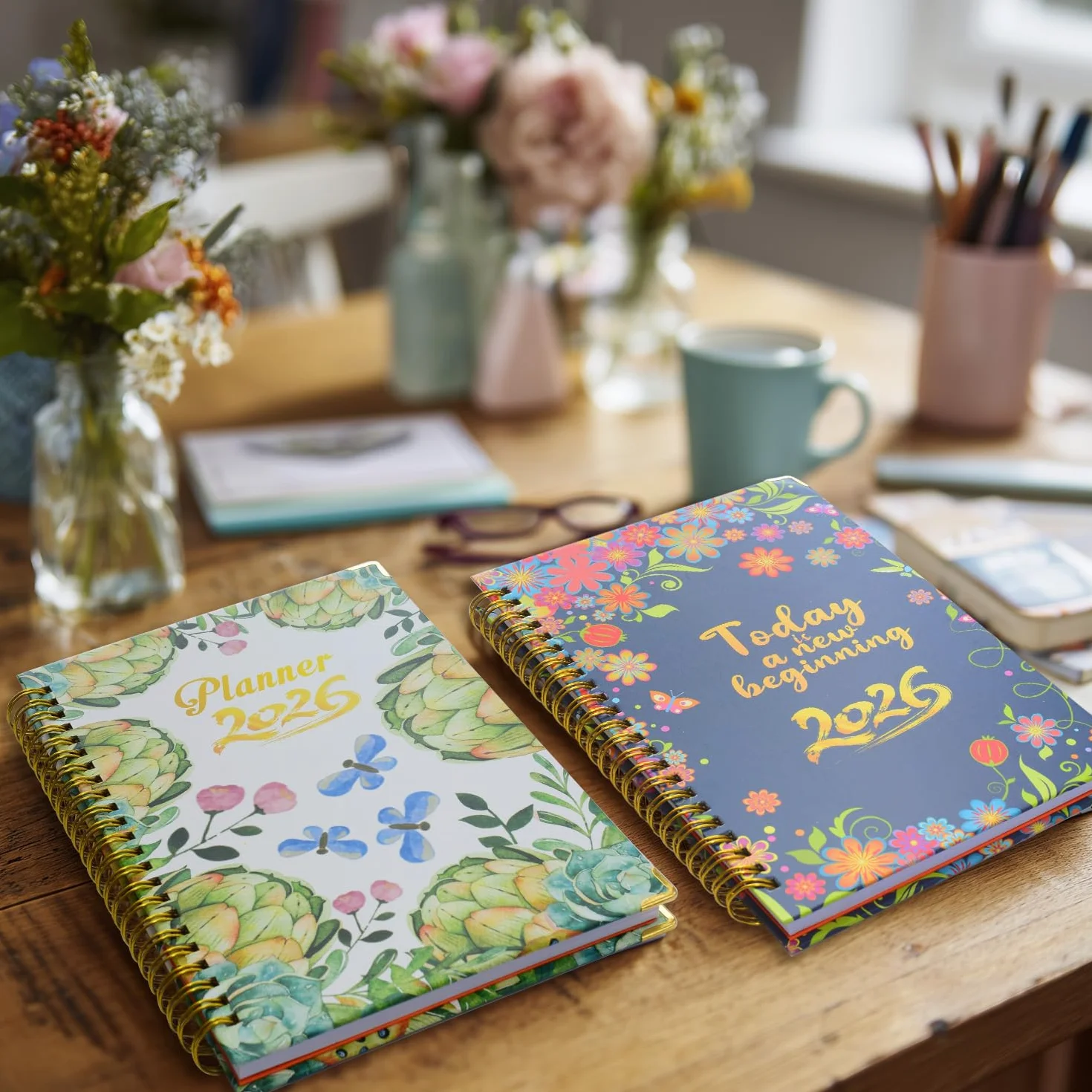 Agenda 2026 Semainier Mensuel Relié 15,8x21,7 cm Design Floral Organisateur avec Onglets Notes Autocollants Planificateur Productivité Bureau Études Maison